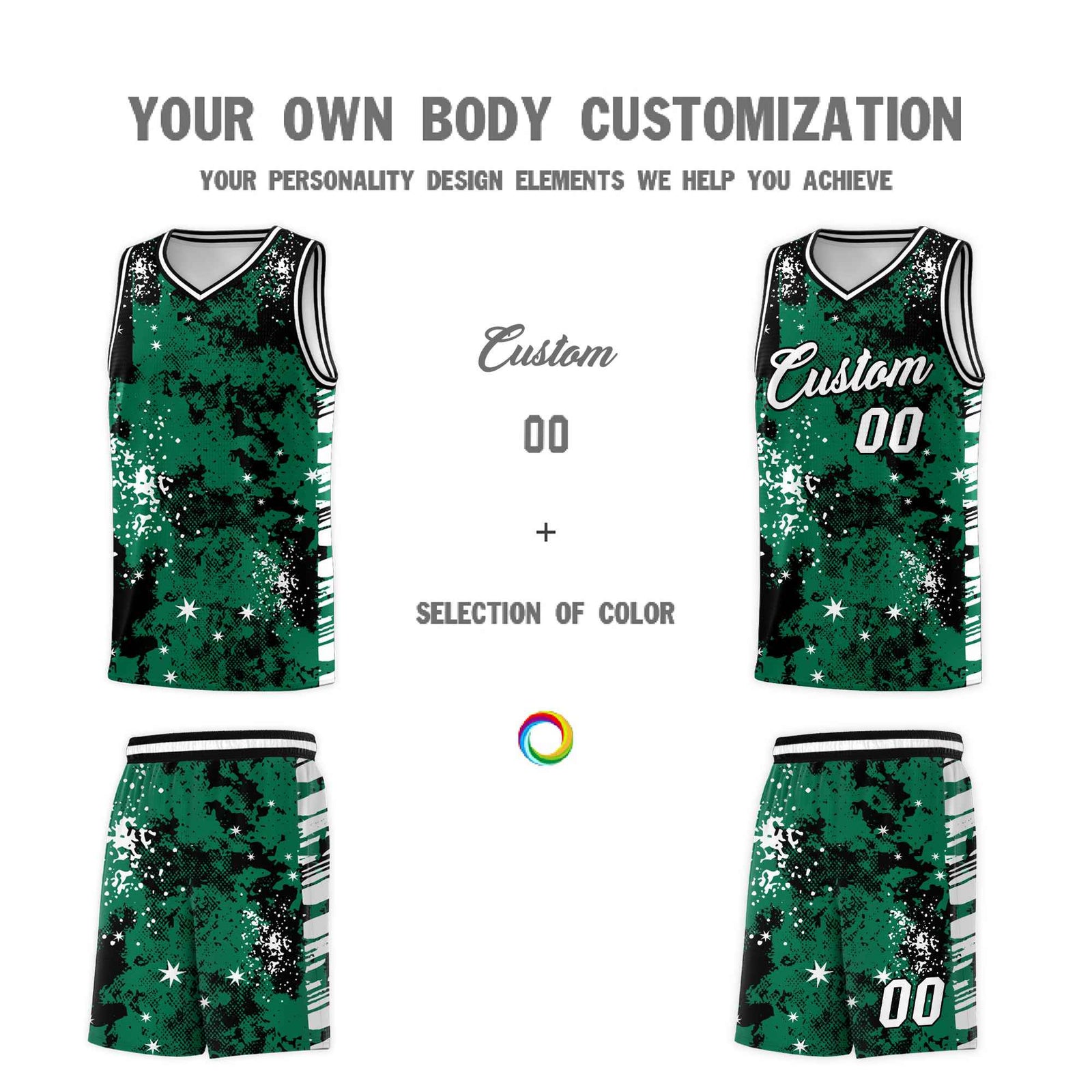 Custom Kelly Green Black Vice Burst Galactic Graffiti Wrinkle-Resistant Basketball Jersey