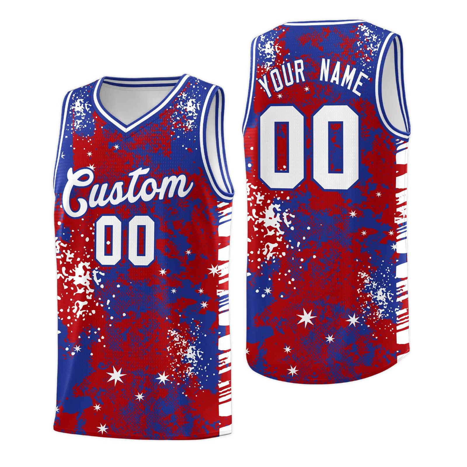Custom Red Royal Blue Vice Burst Galactic Graffiti Wrinkle-Resistant Basketball Jersey