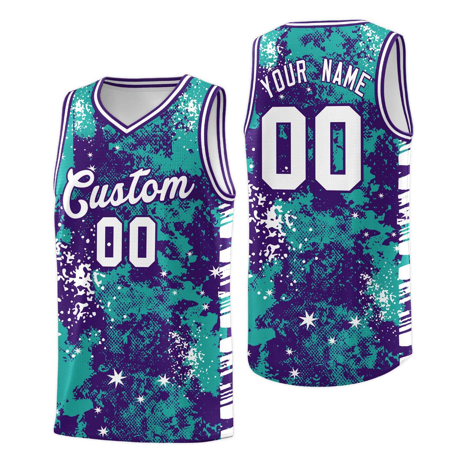 Custom Aqua Purple Vice Burst Galactic Graffiti Breathable Basketball Jersey
