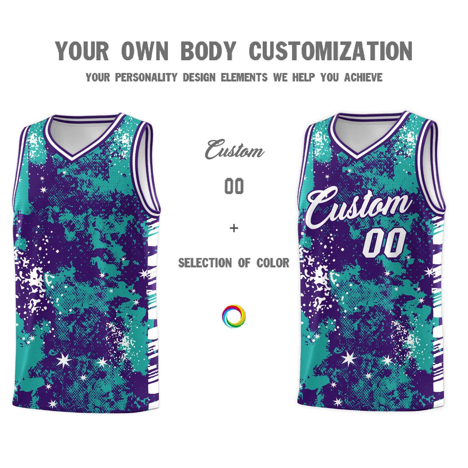 Custom Aqua Purple Vice Burst Galactic Graffiti Breathable Basketball Jersey