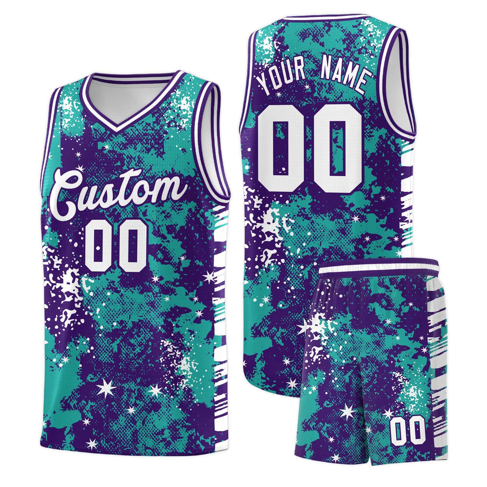 Custom Aqua Purple Vice Burst Galactic Graffiti Breathable Basketball Jersey