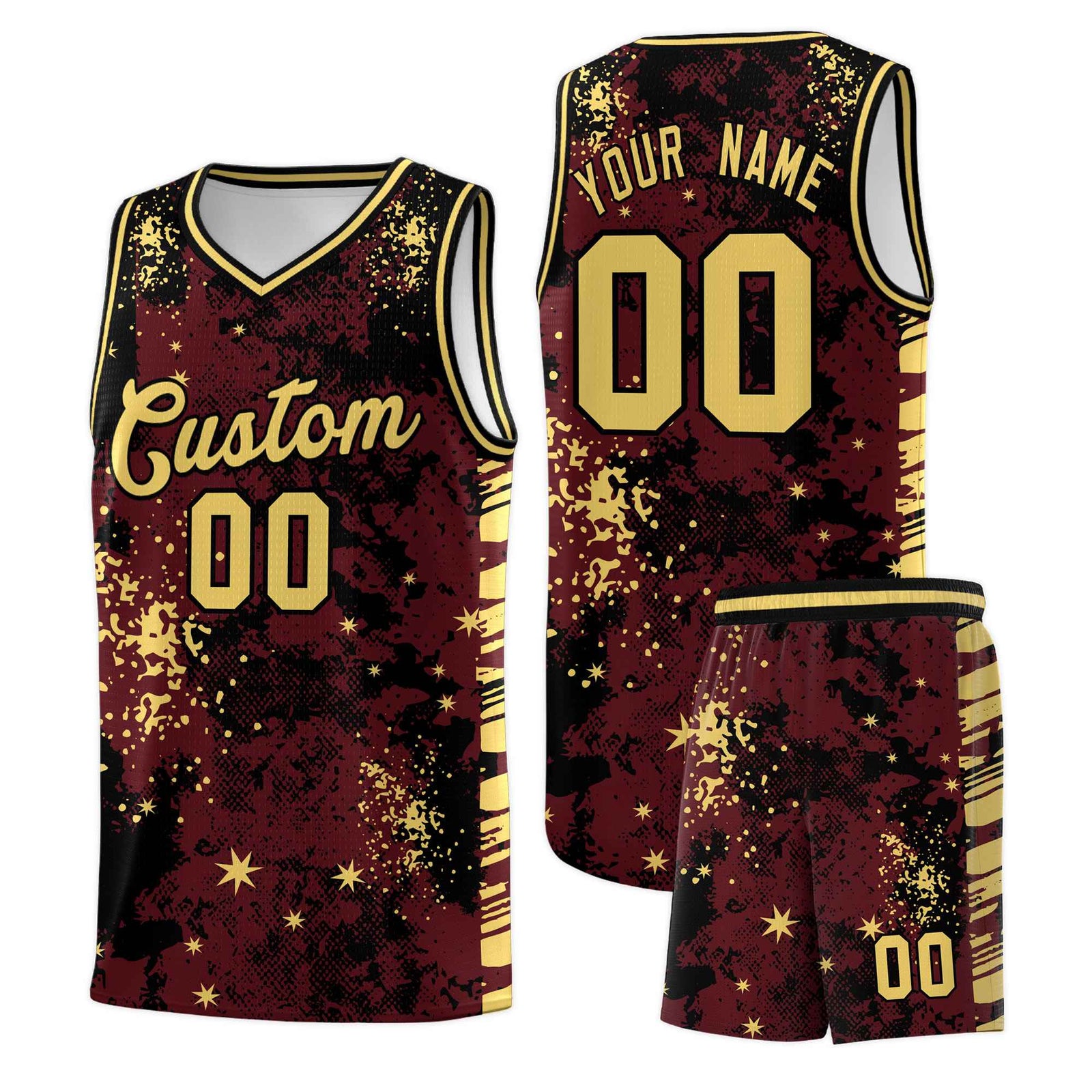 Custom Burgundy Black Vice Burst Galactic Graffiti Quick-Drying Basketball Jersey