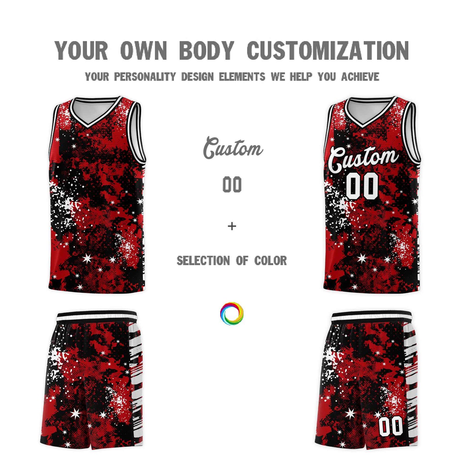 Custom Red Black Vice Burst Galactic Graffiti Wrinkle-Resistant Basketball Jersey