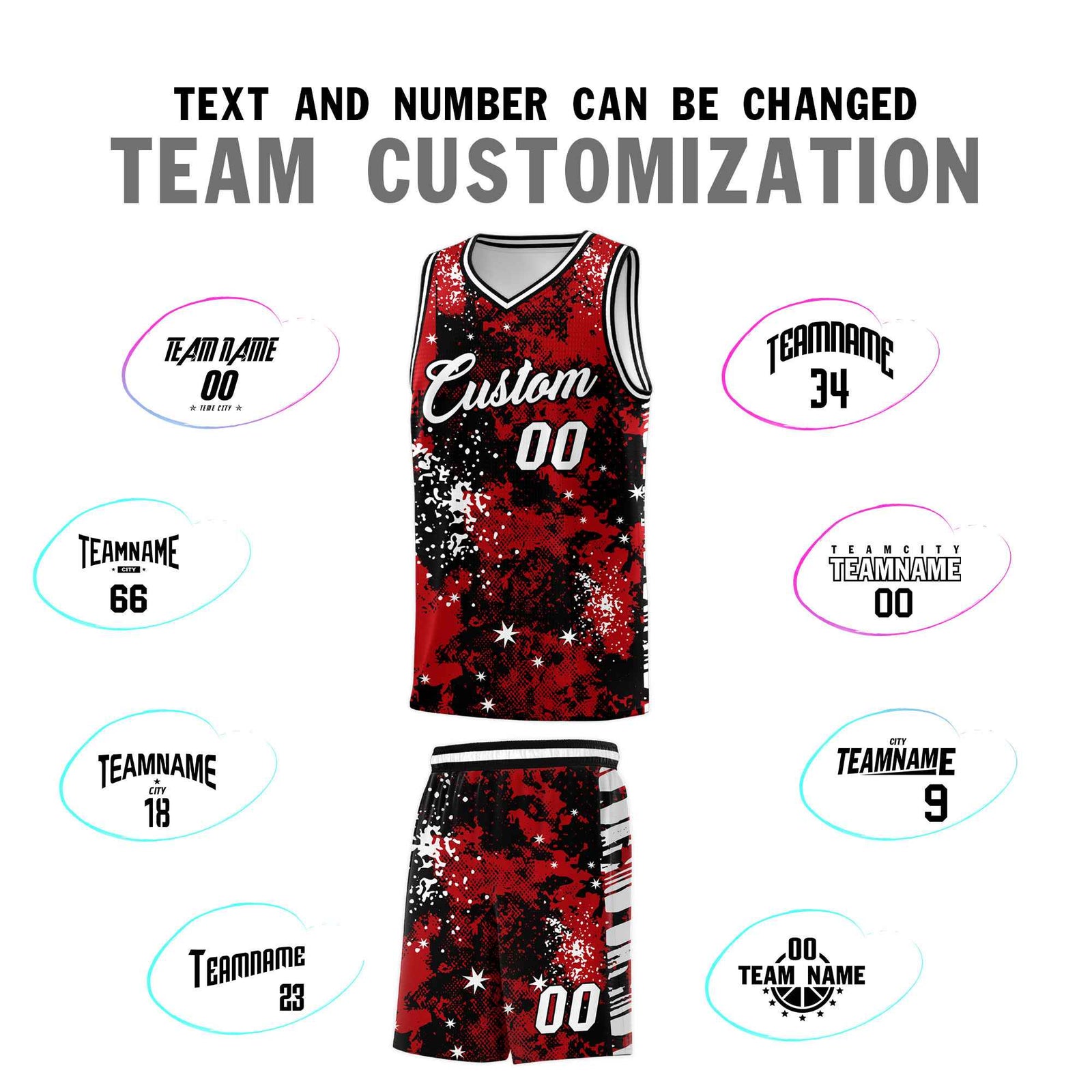 Custom Red Black Vice Burst Galactic Graffiti Wrinkle-Resistant Basketball Jersey