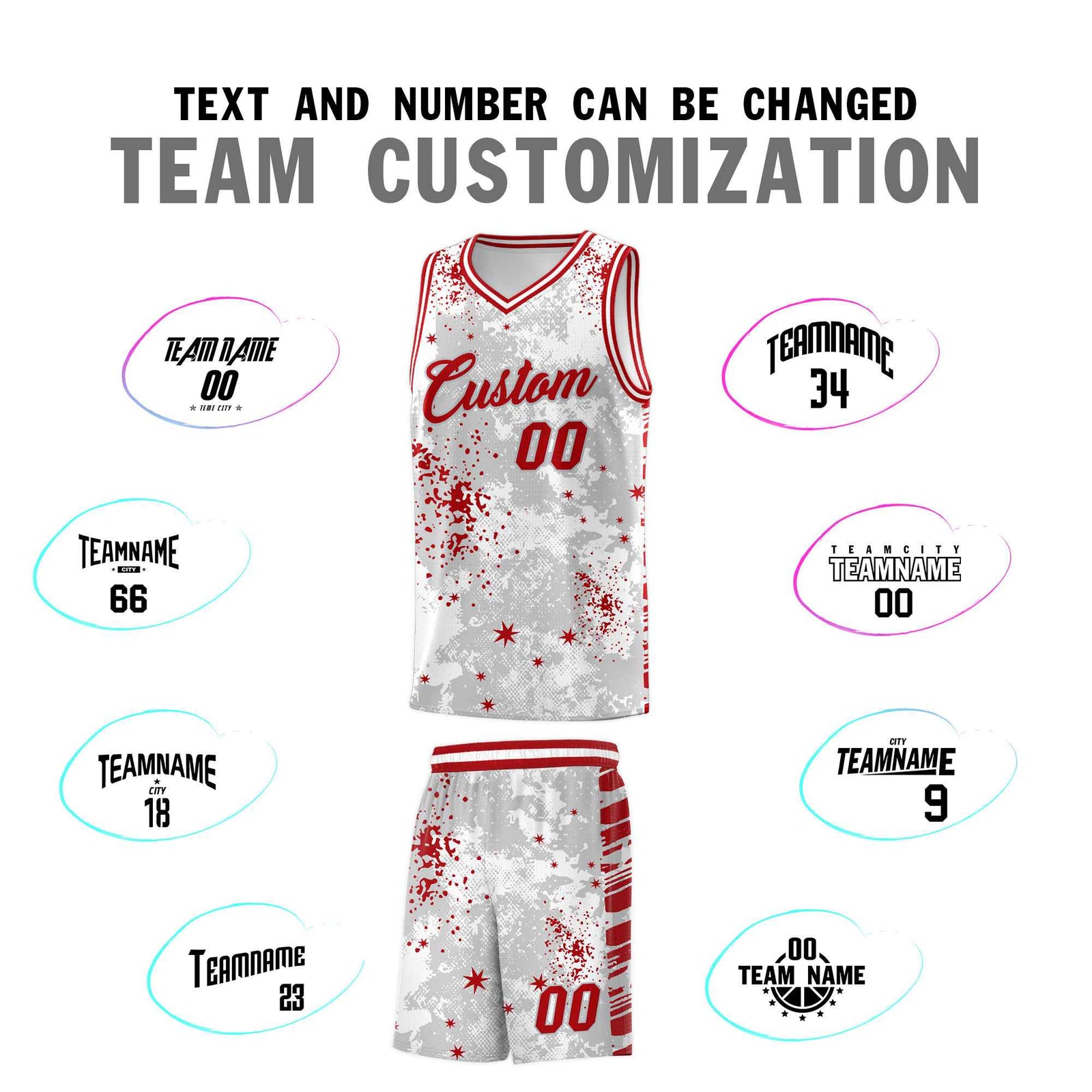 Custom White Red Vice Burst Galactic Graffiti Breathable Basketball Jersey