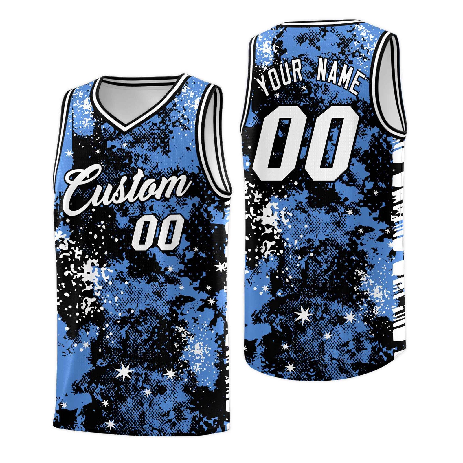 Custom Powder Blue Black Vice Burst Galactic Graffiti Lightweight Basketball Jersey