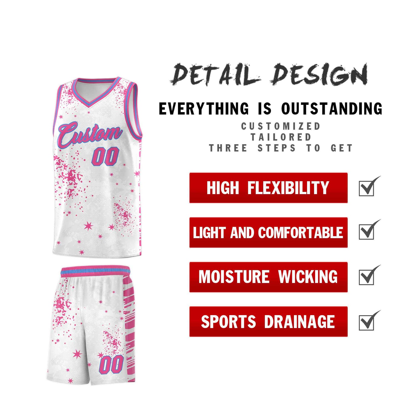 Custom Pink Powder Blue Vice Burst Galactic Graffiti Sublimation Printing Basketball Jersey