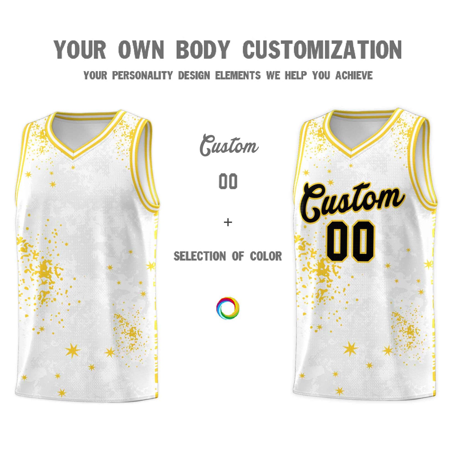 Custom White Gold Vice Burst Galactic Graffiti Moisture-Wicking Basketball Jersey
