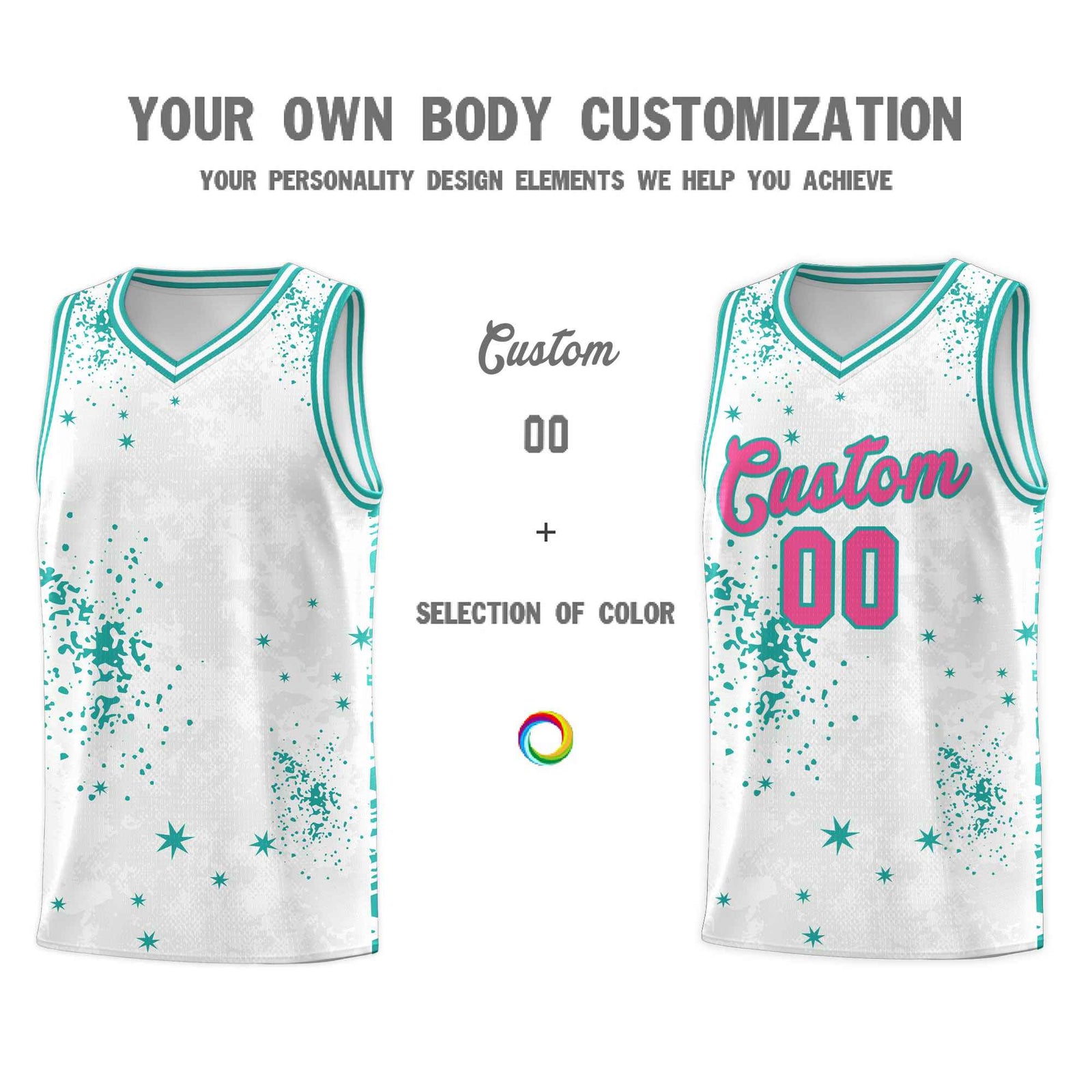 Custom White Aqua Vice Burst Galactic Graffiti Breathable Basketball Jersey