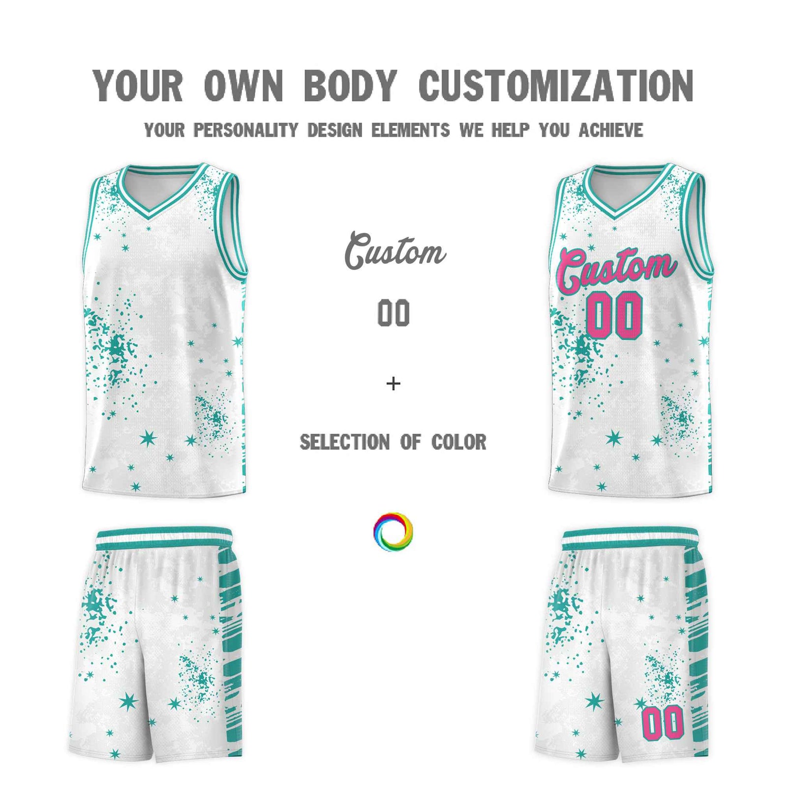 Custom White Aqua Vice Burst Galactic Graffiti Breathable Basketball Jersey