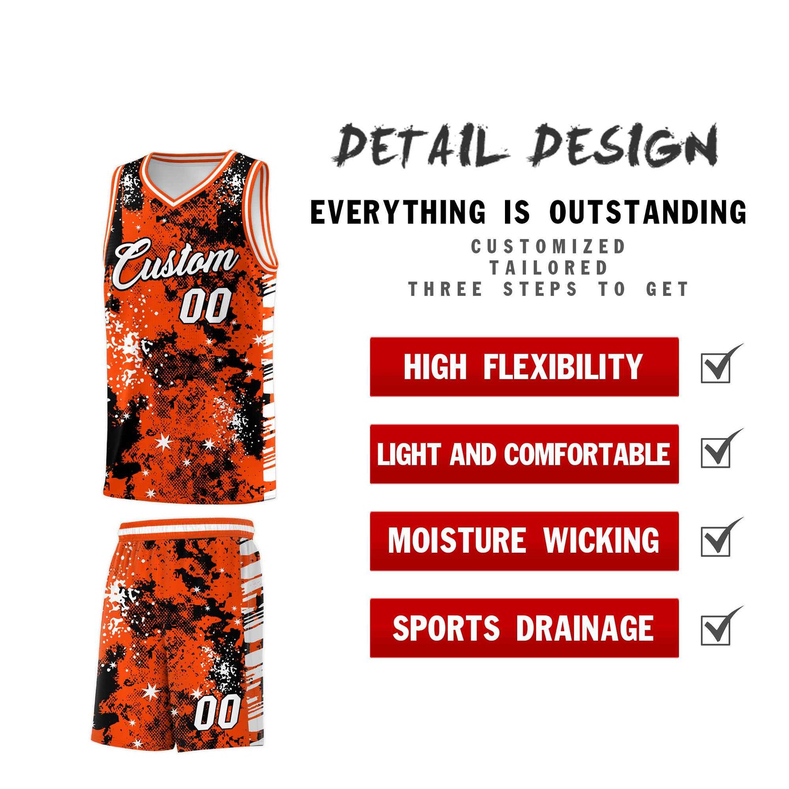 Custom Orange Black Vice Burst Galactic Graffiti Lightweight Basketball Jersey