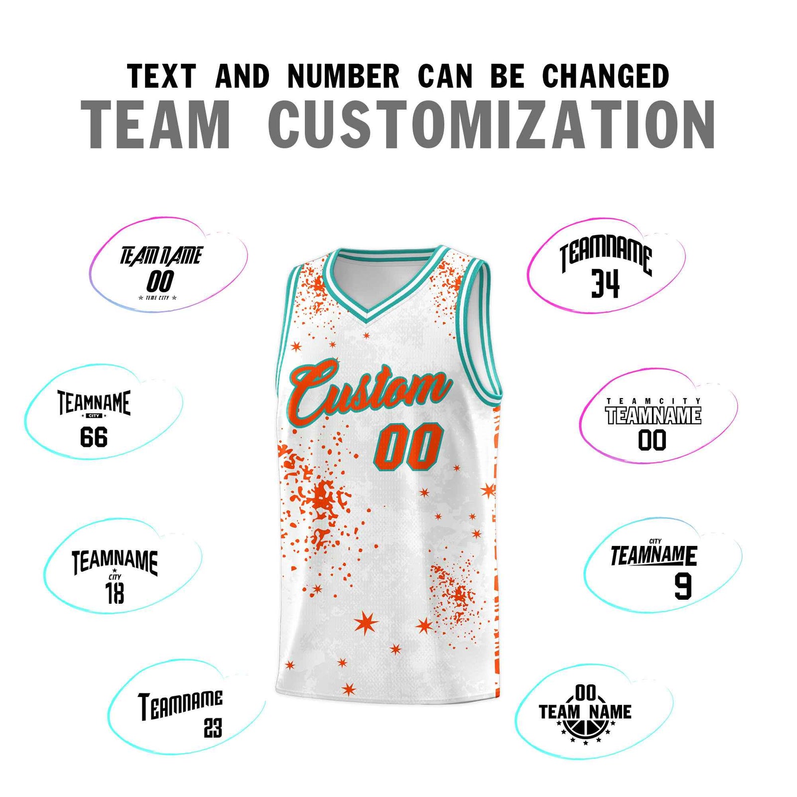 Custom Orange Aqua Vice Burst Galactic Graffiti Quick-Drying Basketball Jersey