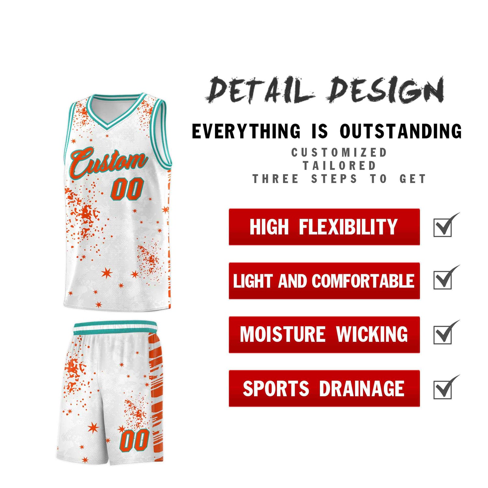 Custom Orange Aqua Vice Burst Galactic Graffiti Quick-Drying Basketball Jersey