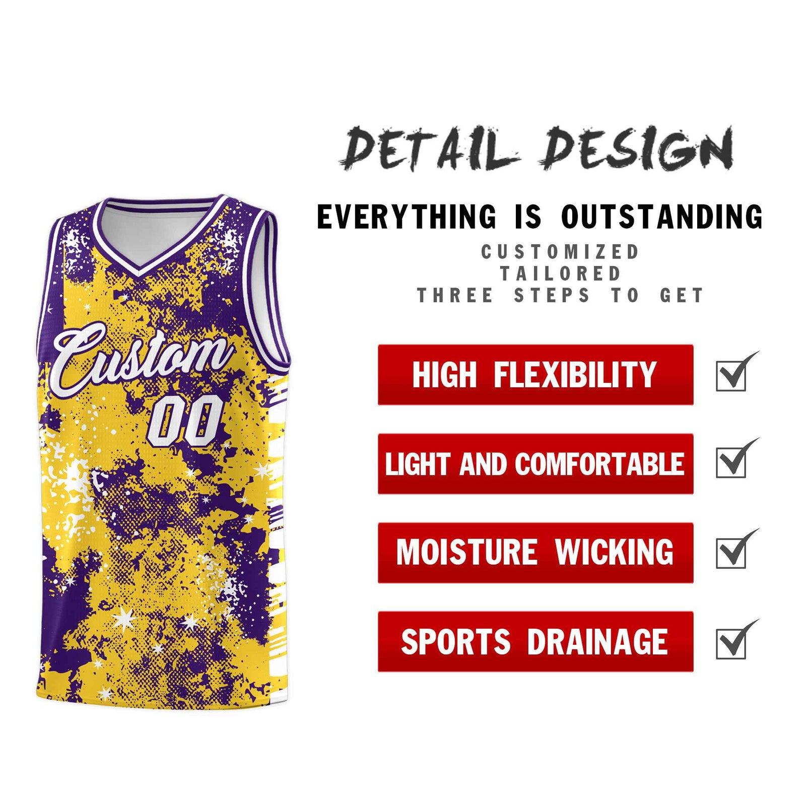 Custom Gold Purple Vice Burst Galactic Graffiti Drapable Basketball Jersey