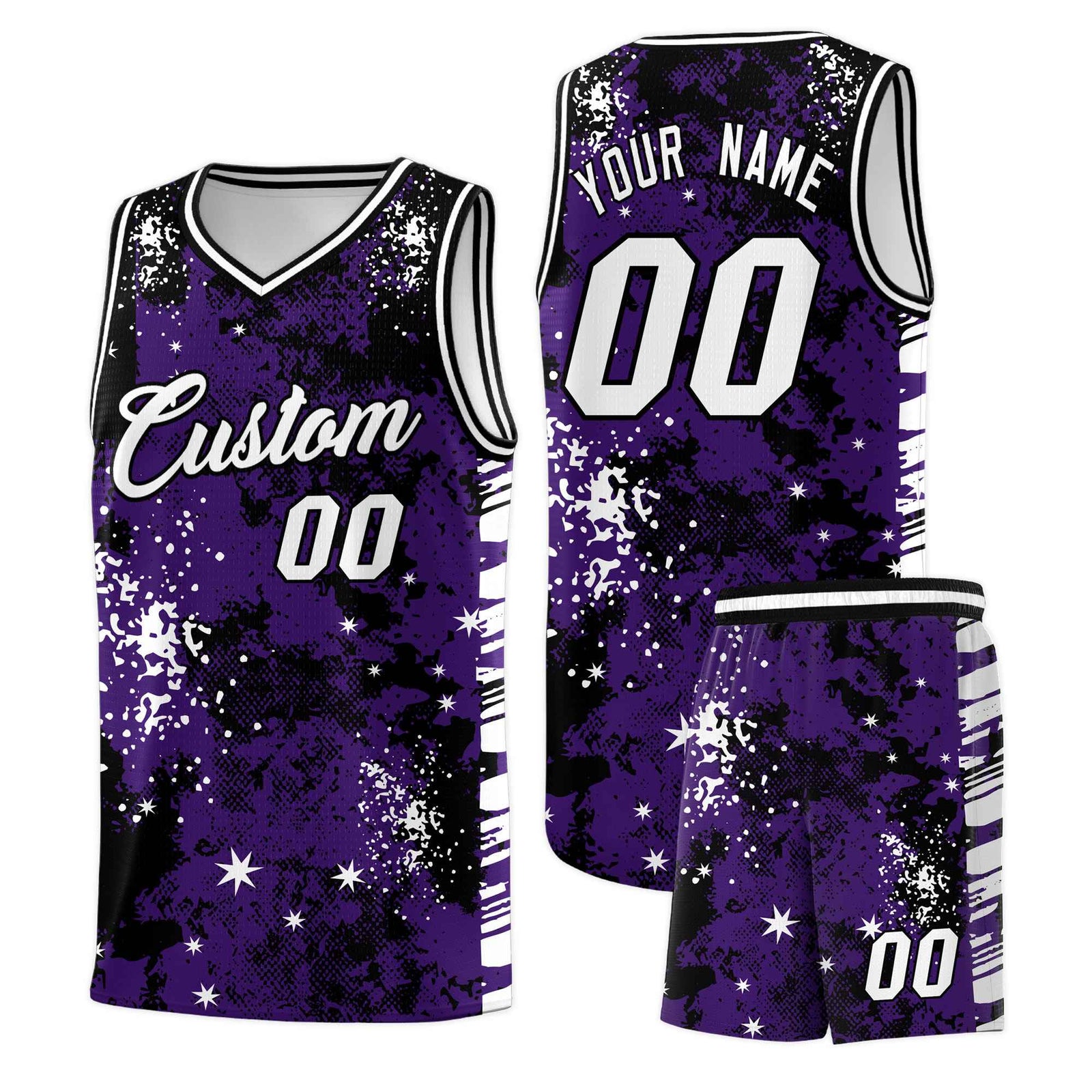 Custom Purple Black Vice Burst Galactic Graffiti Stretch Fabric Basketball Jersey