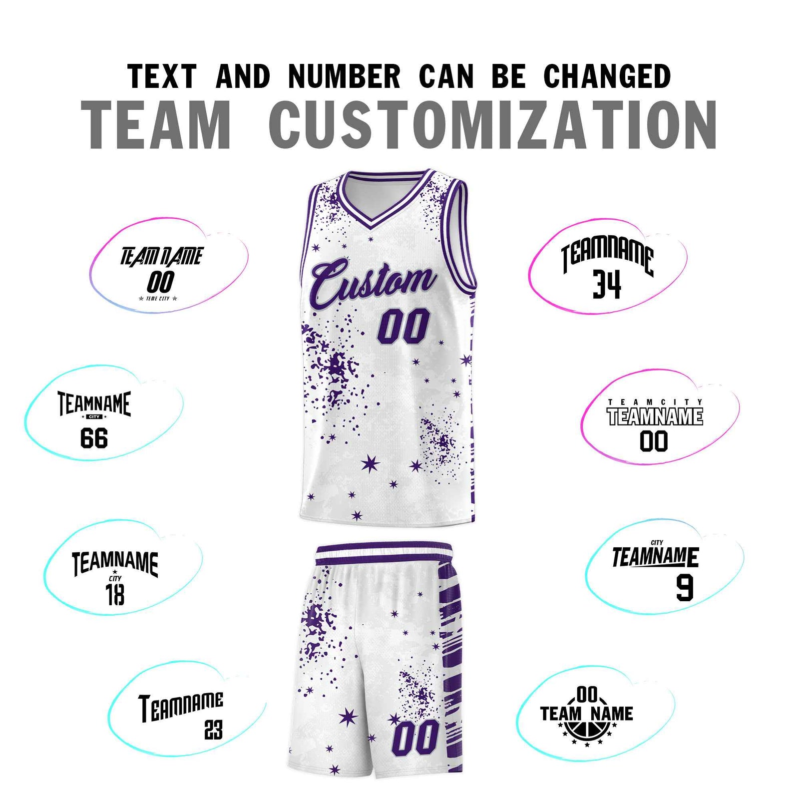 Custom White Purple Vice Burst Galactic Graffiti Moisture-Wicking Basketball Jersey