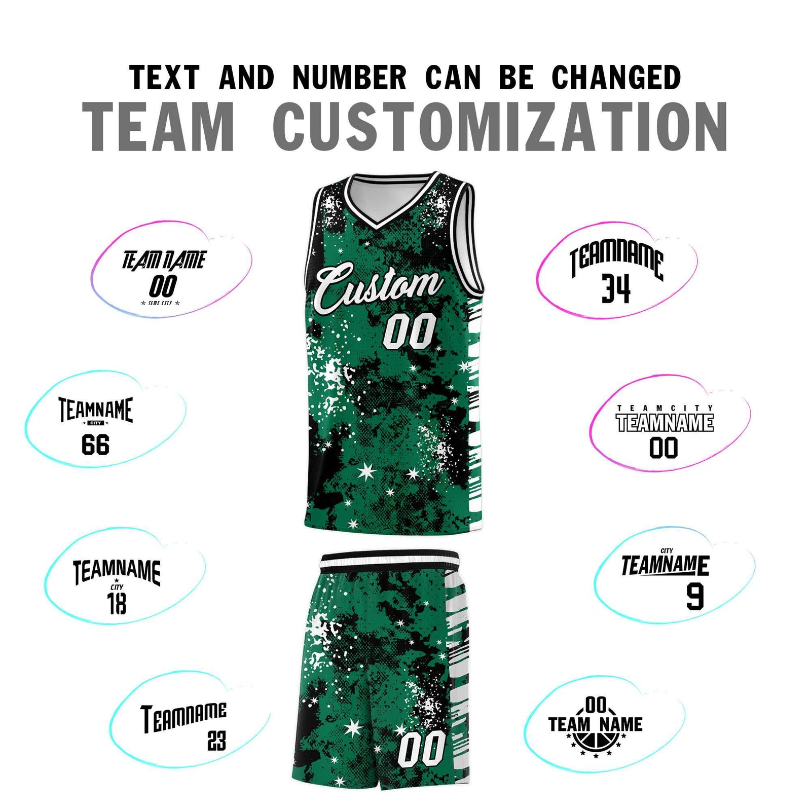 Custom Kelly Green Black Vice Burst Galactic Graffiti Wrinkle-Resistant Basketball Jersey