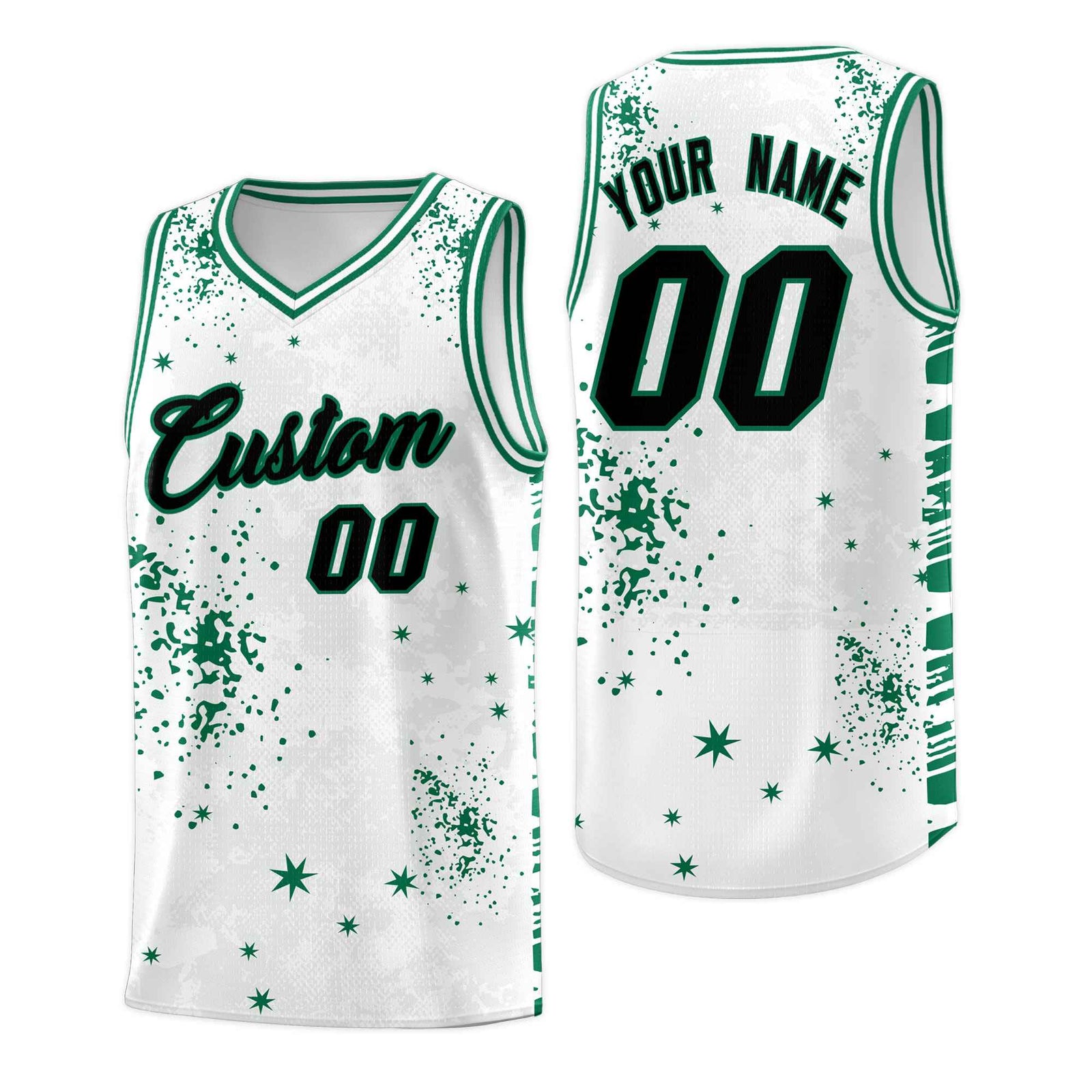 Custom White Kelly Green Vice Burst Galactic Graffiti Breathable Basketball Jersey