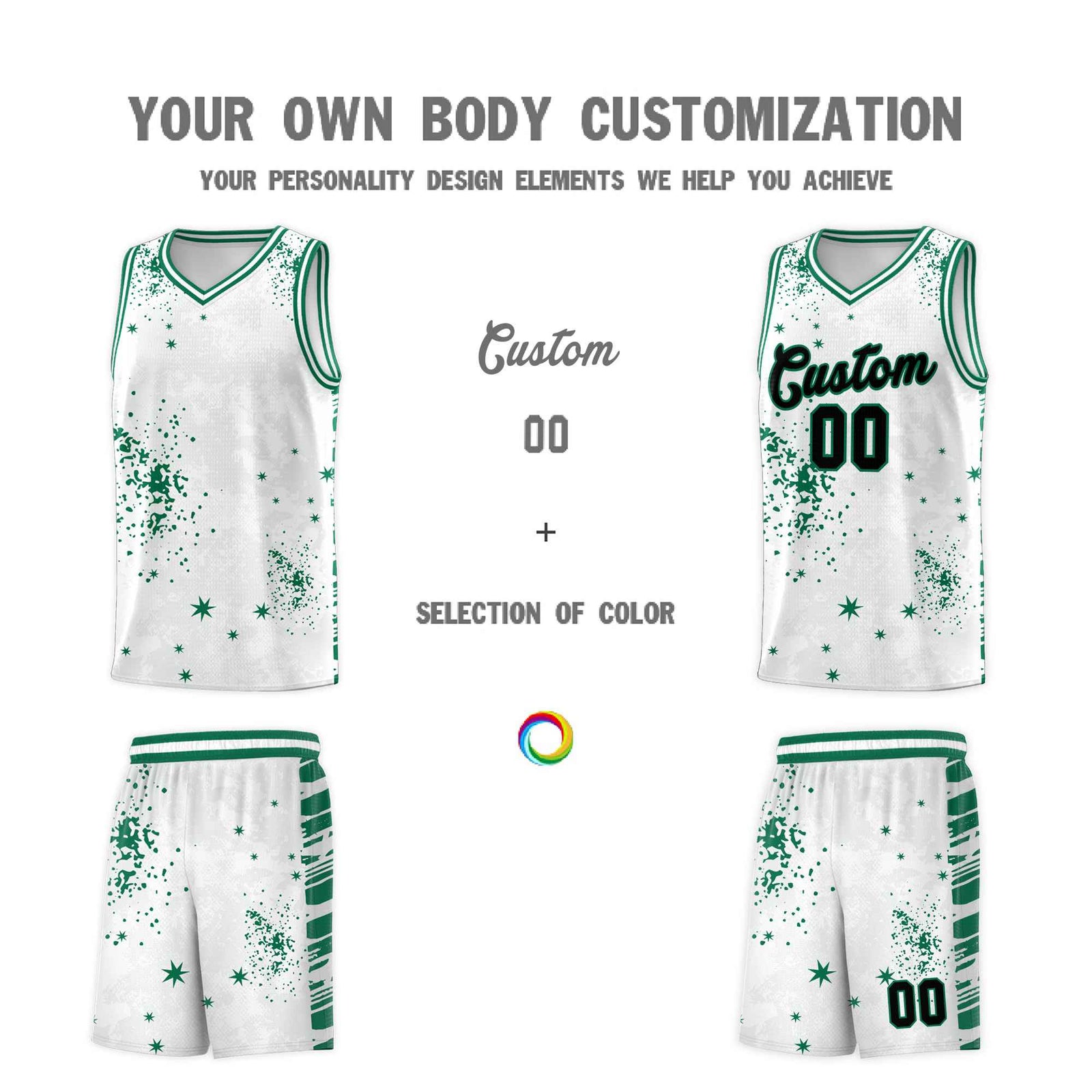 Custom White Kelly Green Vice Burst Galactic Graffiti Breathable Basketball Jersey