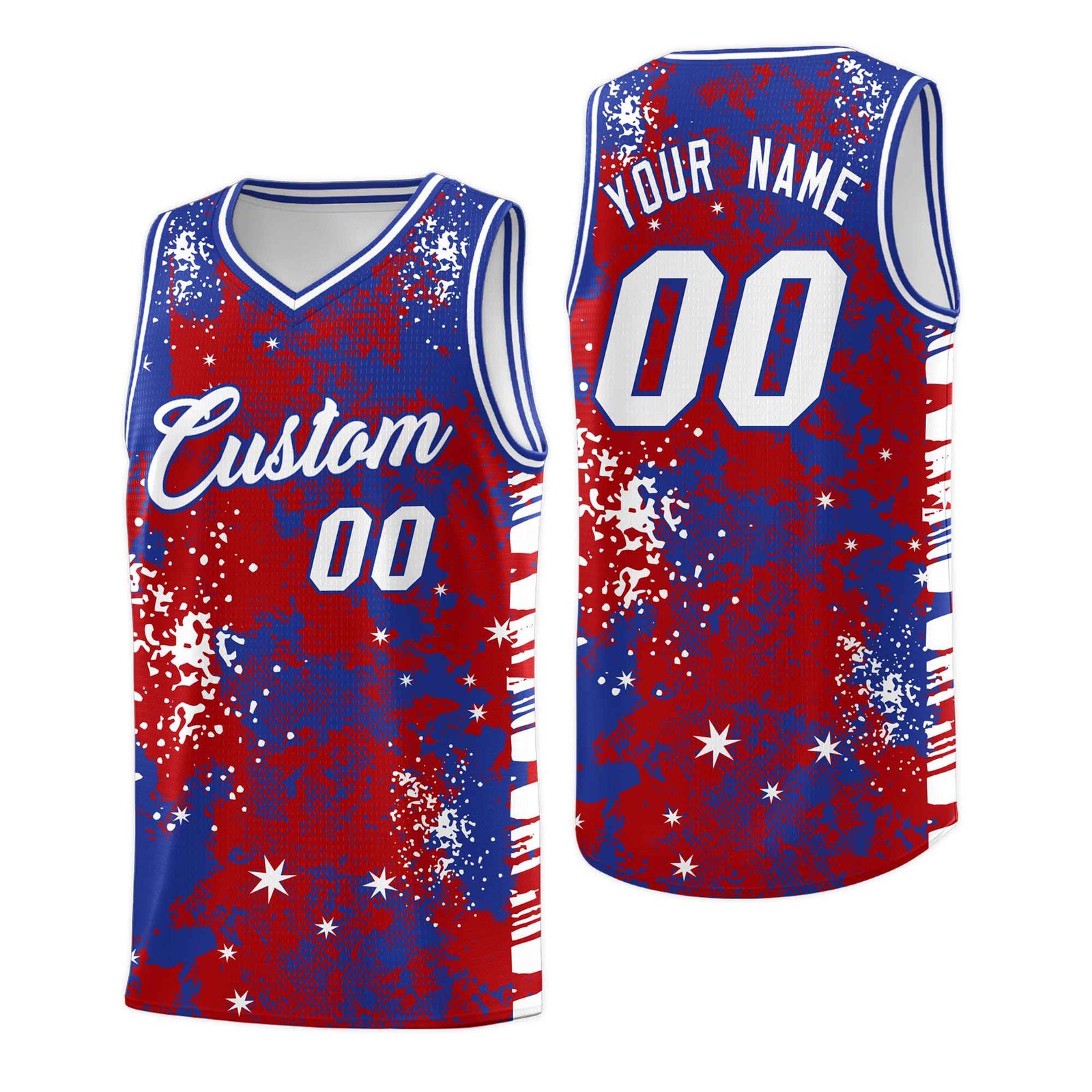 Custom Red Royal Blue Vice Burst Galactic Graffiti Wrinkle-Resistant Basketball Jersey