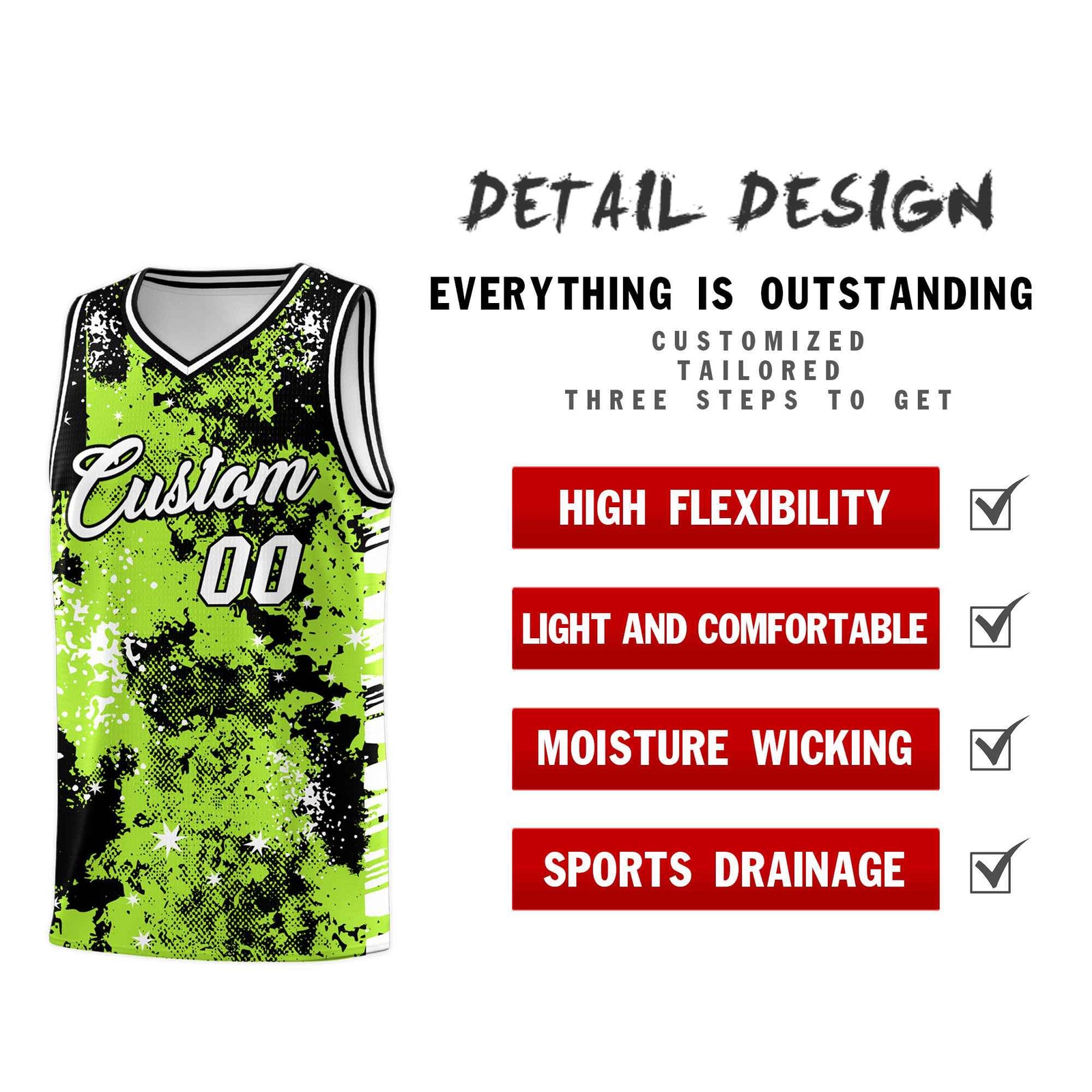 Custom Neon Green Black Vice Burst Galactic Graffiti Lightweight Basketball Jersey