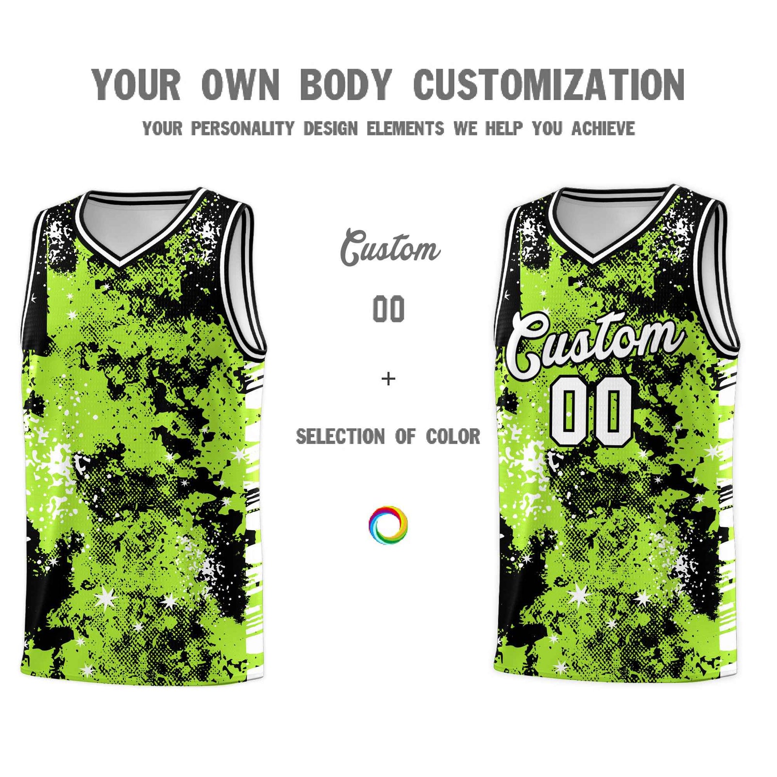 Custom Neon Green Black Vice Burst Galactic Graffiti Lightweight Basketball Jersey