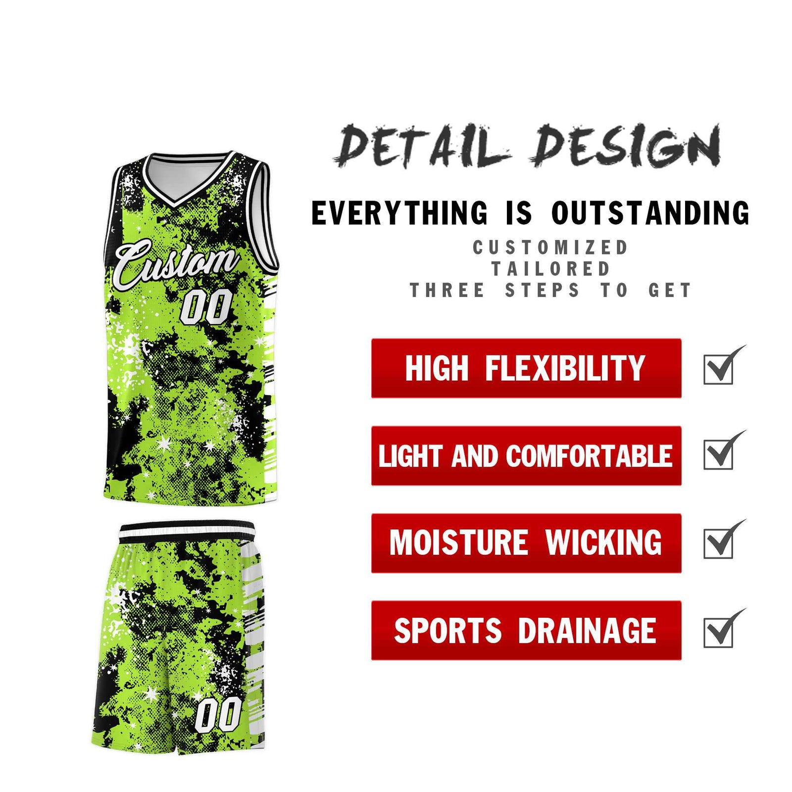 Custom Neon Green Black Vice Burst Galactic Graffiti Lightweight Basketball Jersey