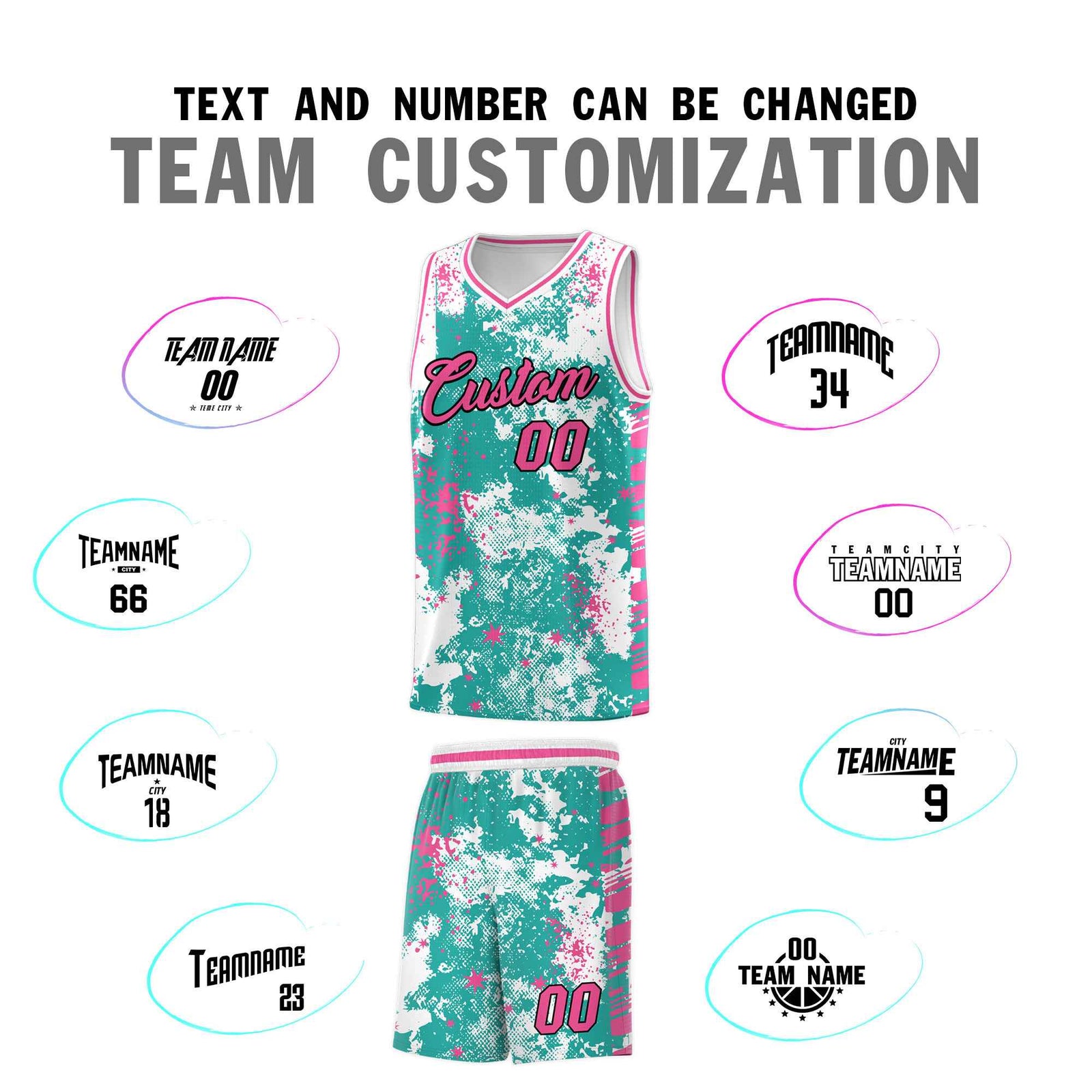 Custom Aqua Pink Vice Burst Galactic Graffiti Quick-Drying Basketball Jersey