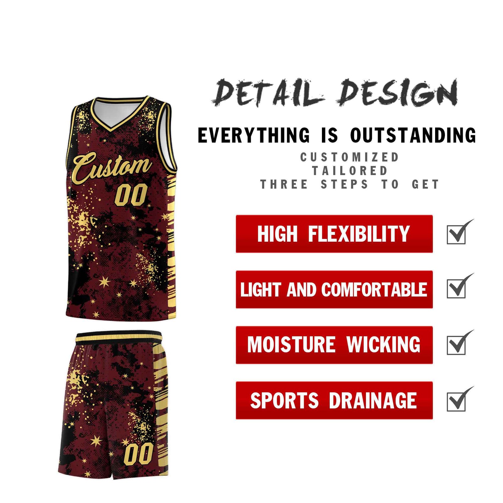 Custom Burgundy Black Vice Burst Galactic Graffiti Quick-Drying Basketball Jersey