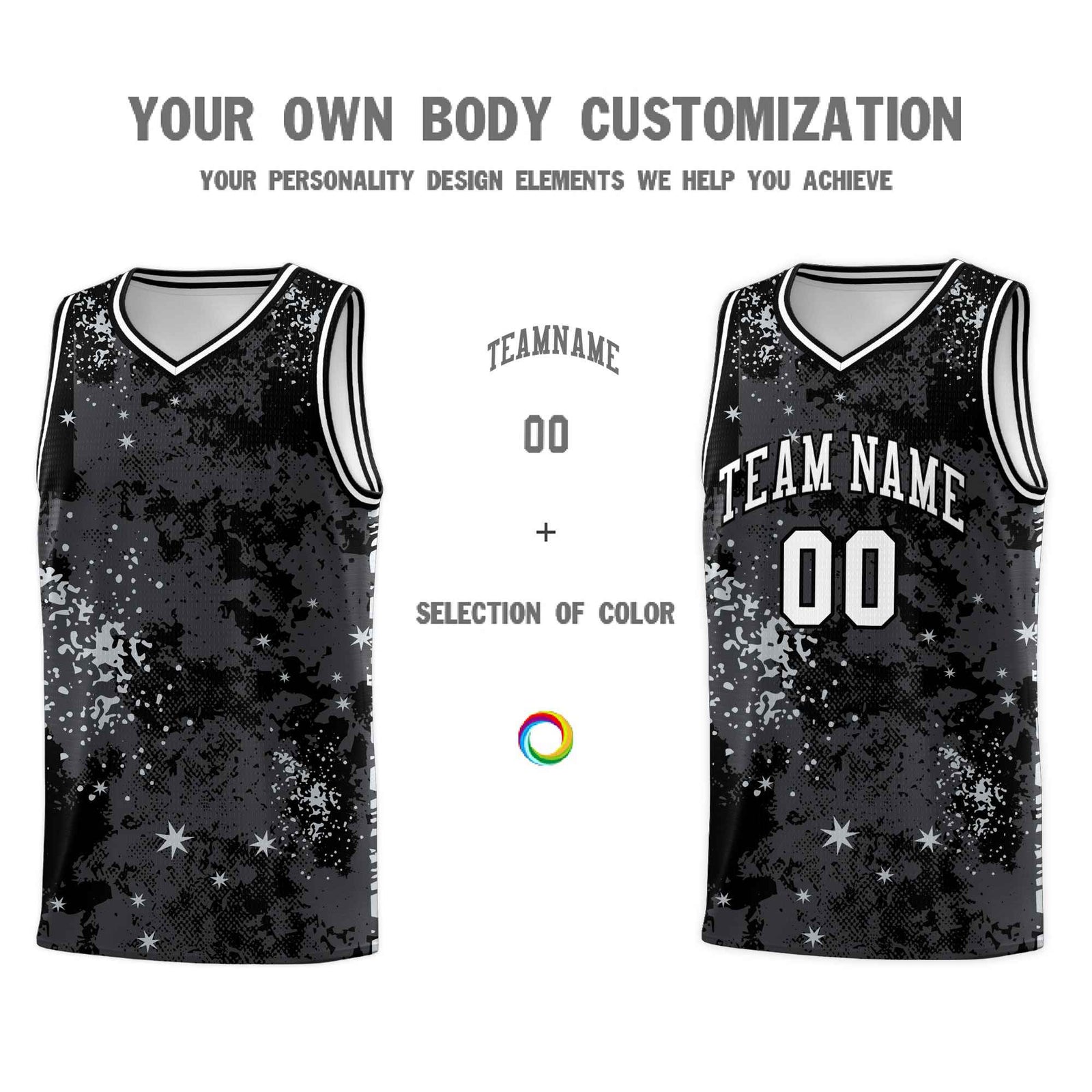 Custom Black Gray Vice Burst Galactic Graffiti Stretch Fabric Basketball Jersey