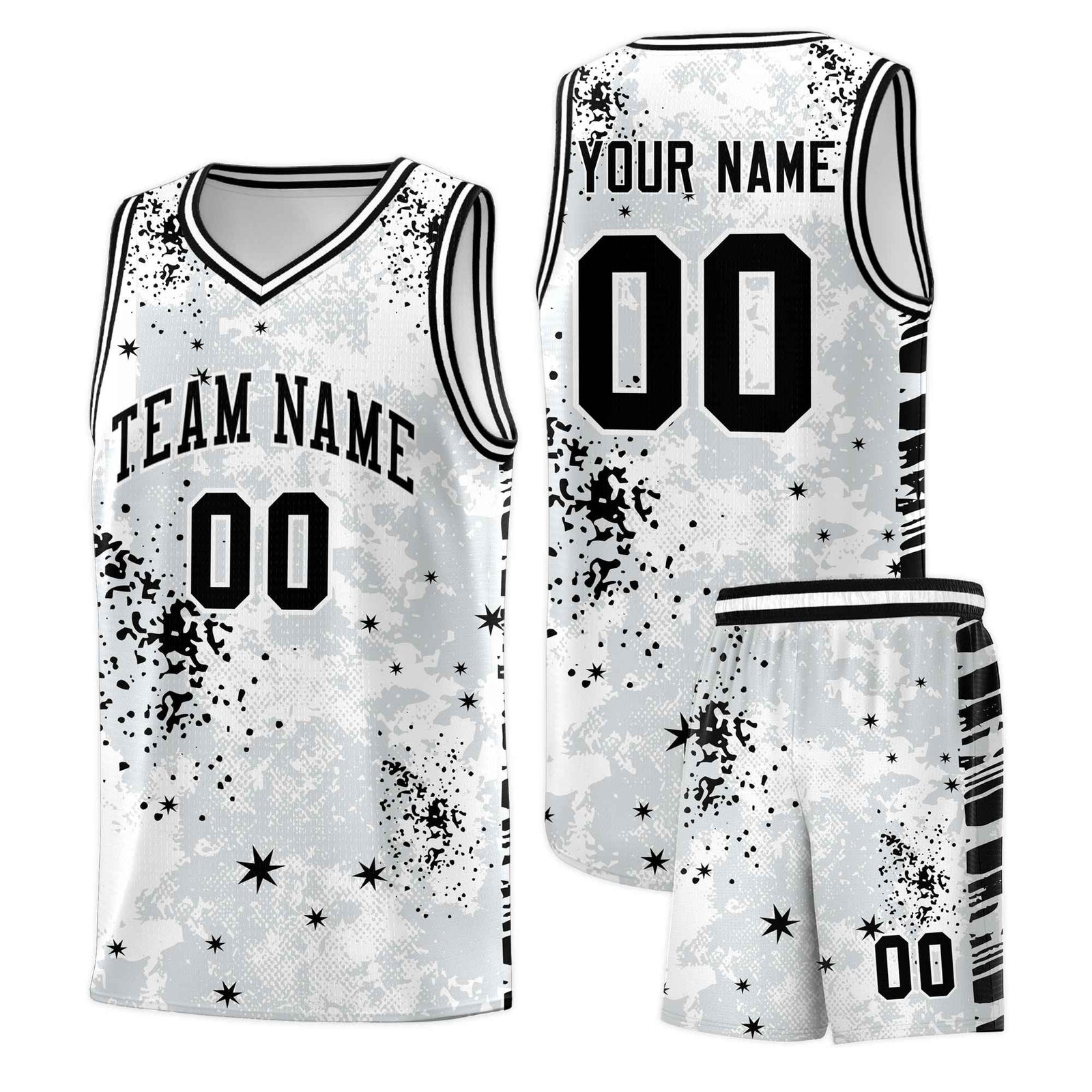 Custom White Black Vice Burst Galactic Graffiti Moisture-Wicking Basketball Jersey