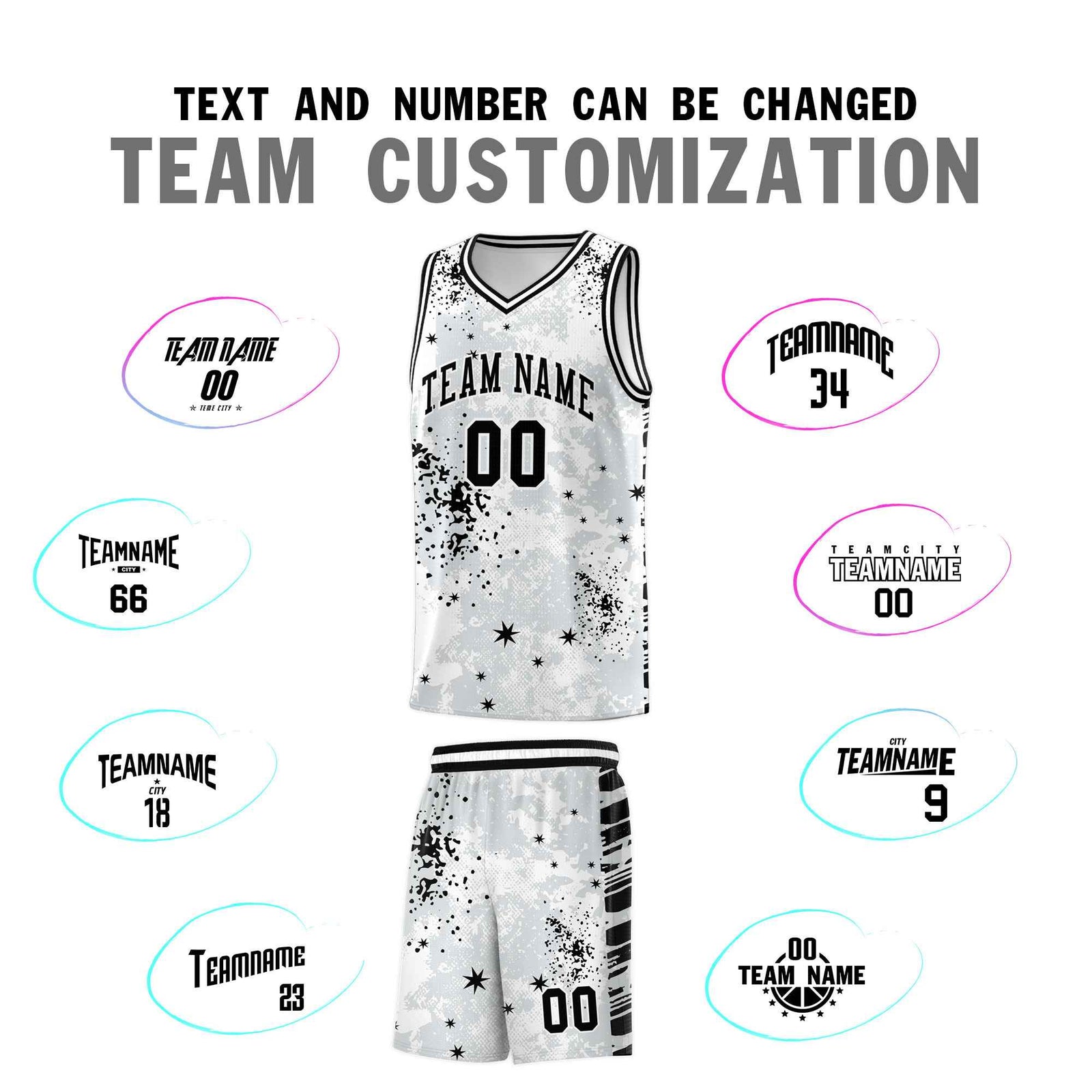 Custom White Black Vice Burst Galactic Graffiti Moisture-Wicking Basketball Jersey