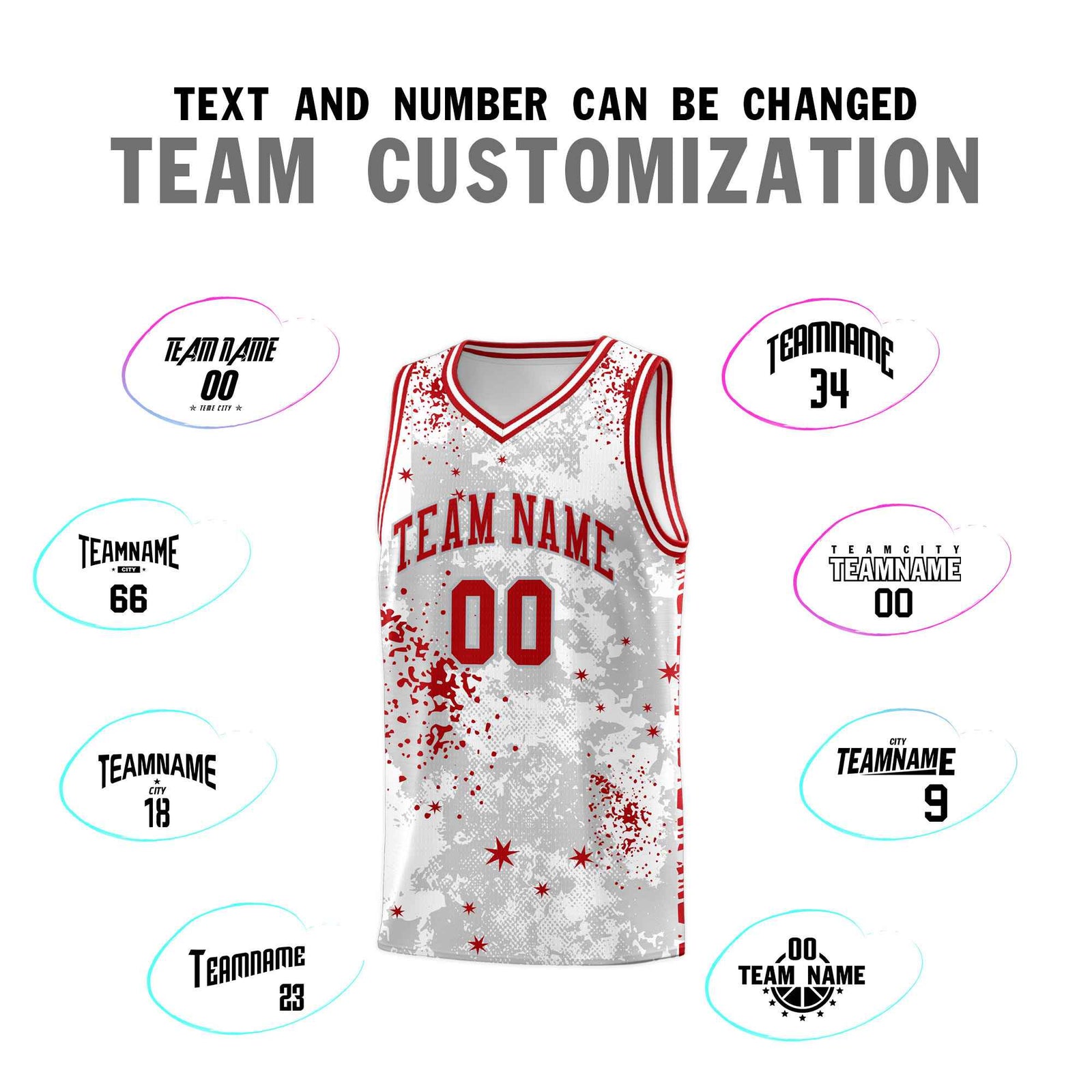 Custom White Red Vice Burst Galactic Graffiti Breathable Basketball Jersey
