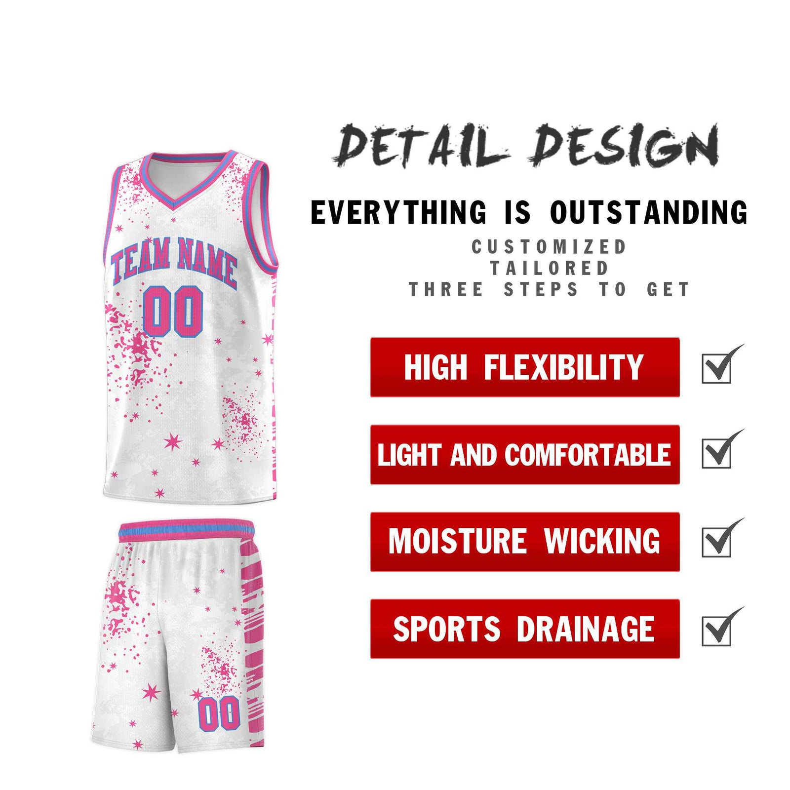 Custom Pink Powder Blue Vice Burst Galactic Graffiti Sublimation Printing Basketball Jersey