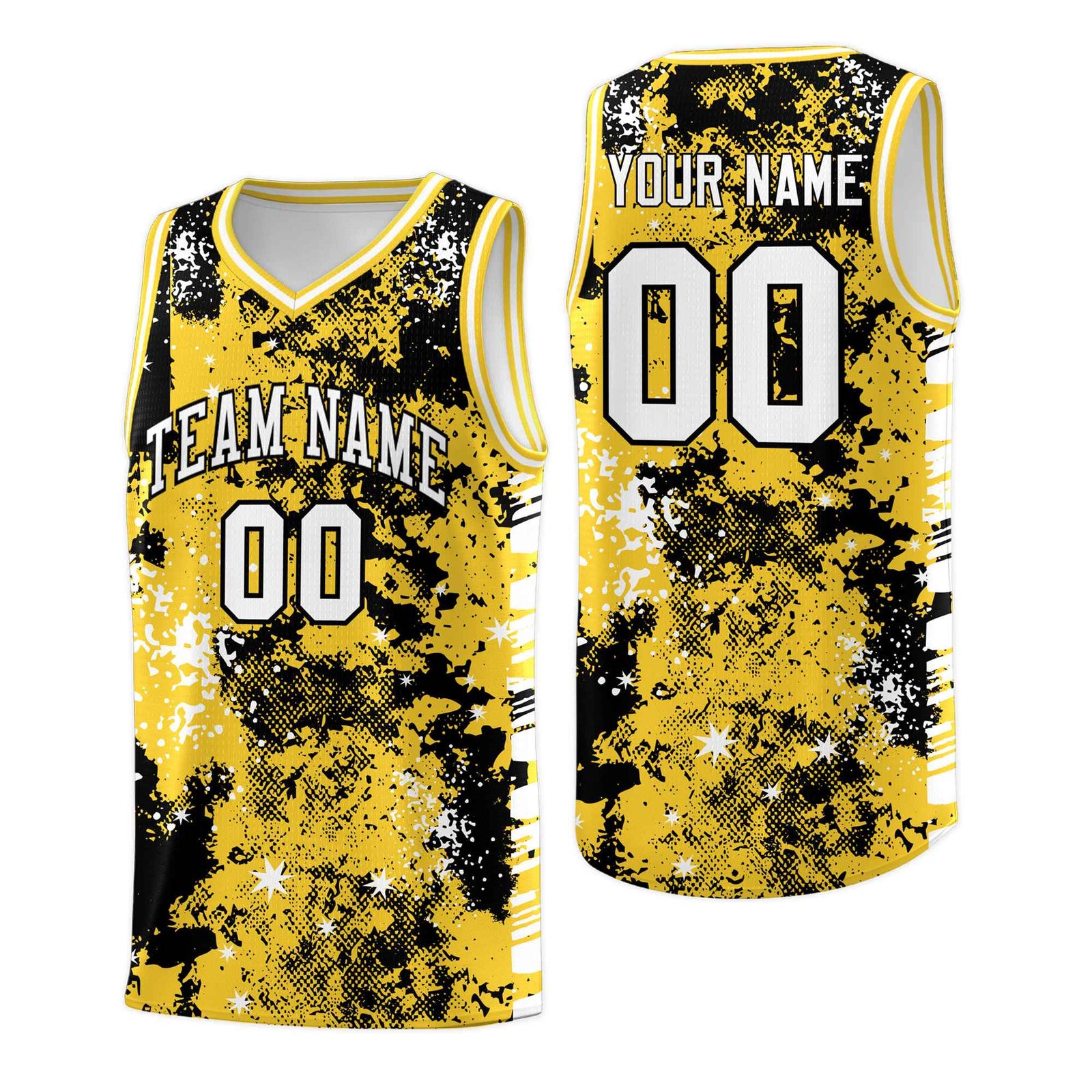Custom Gold Black Vice Burst Galactic Graffiti Stretch Fabric Basketball Jersey