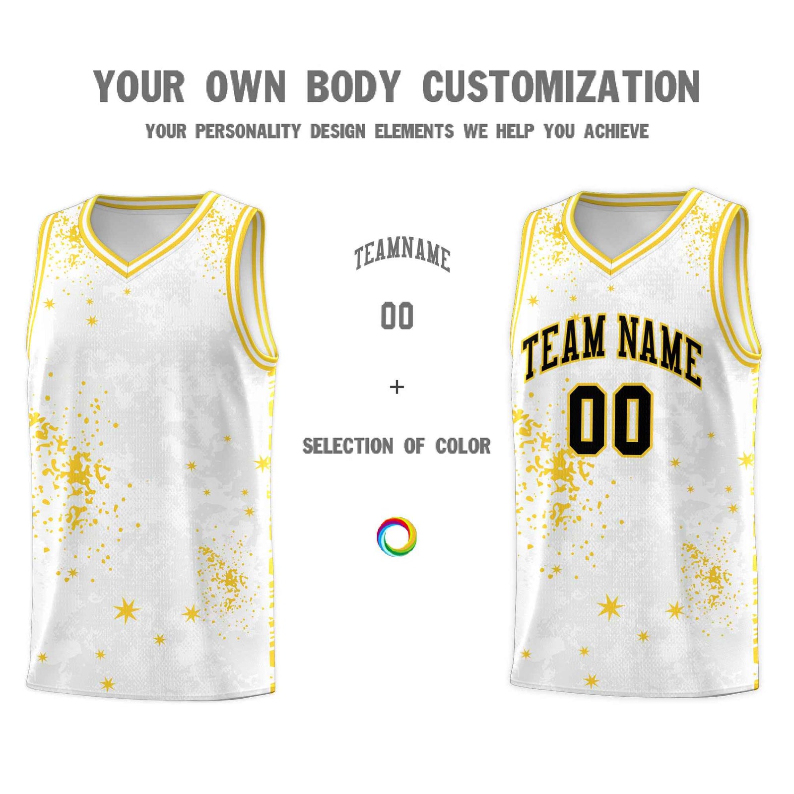 Custom White Gold Vice Burst Galactic Graffiti Moisture-Wicking Basketball Jersey