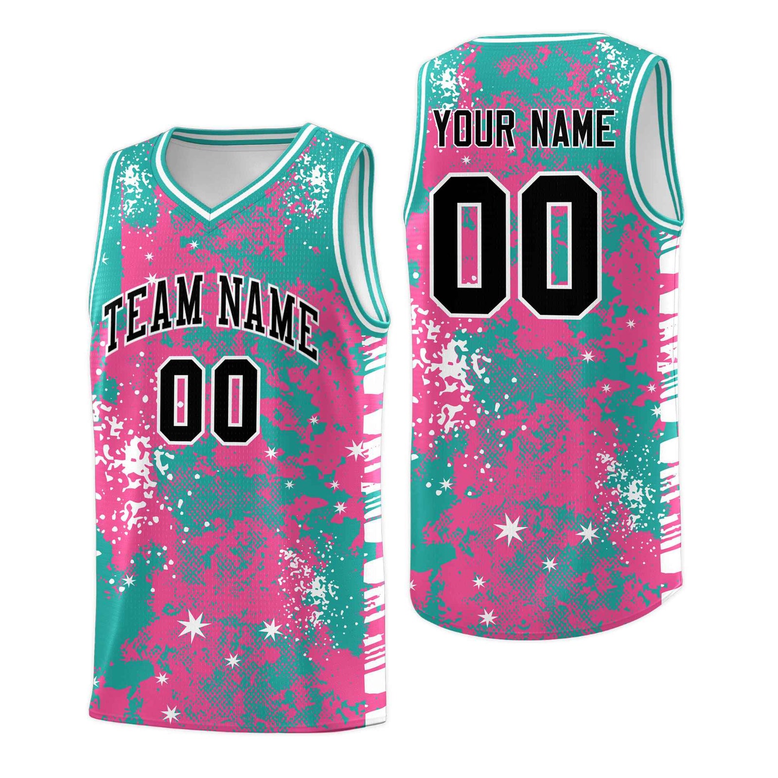 Custom Aqua Pink Vice Burst Galactic Graffiti Wrinkle-Resistant Basketball Jersey