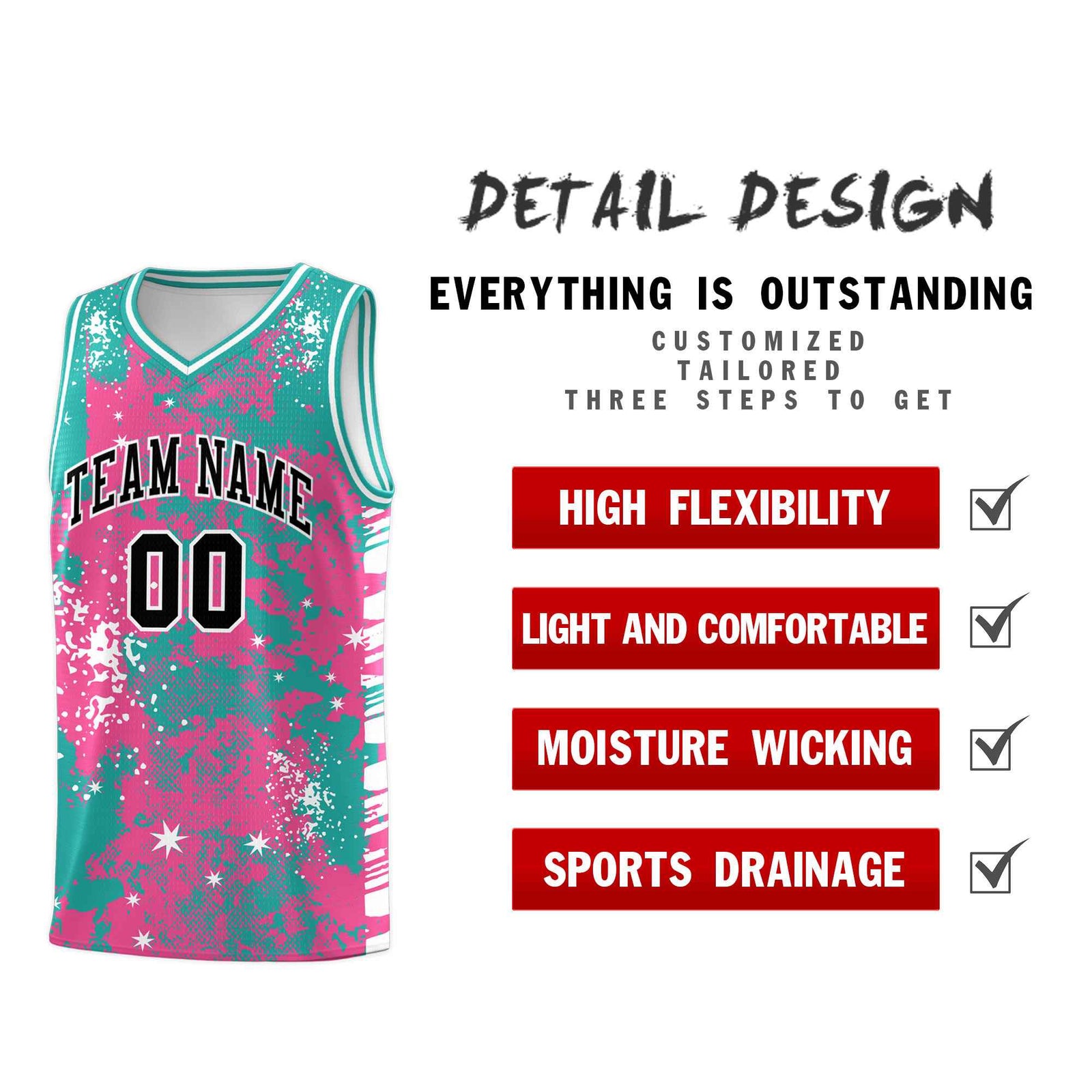 Custom Aqua Pink Vice Burst Galactic Graffiti Wrinkle-Resistant Basketball Jersey