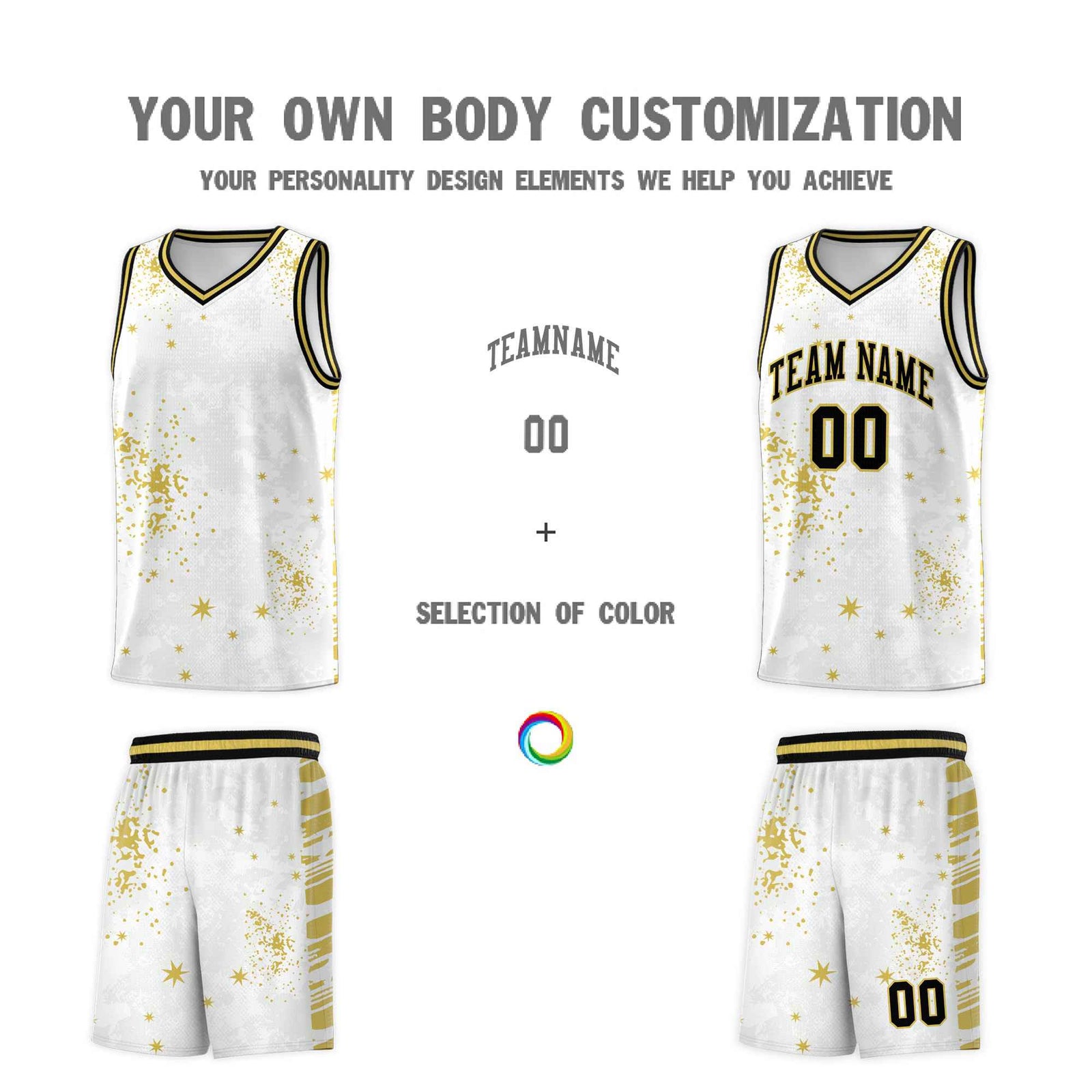 Custom White Old Gold Vice Burst Galactic Graffiti Quick-Drying Basketball Jersey