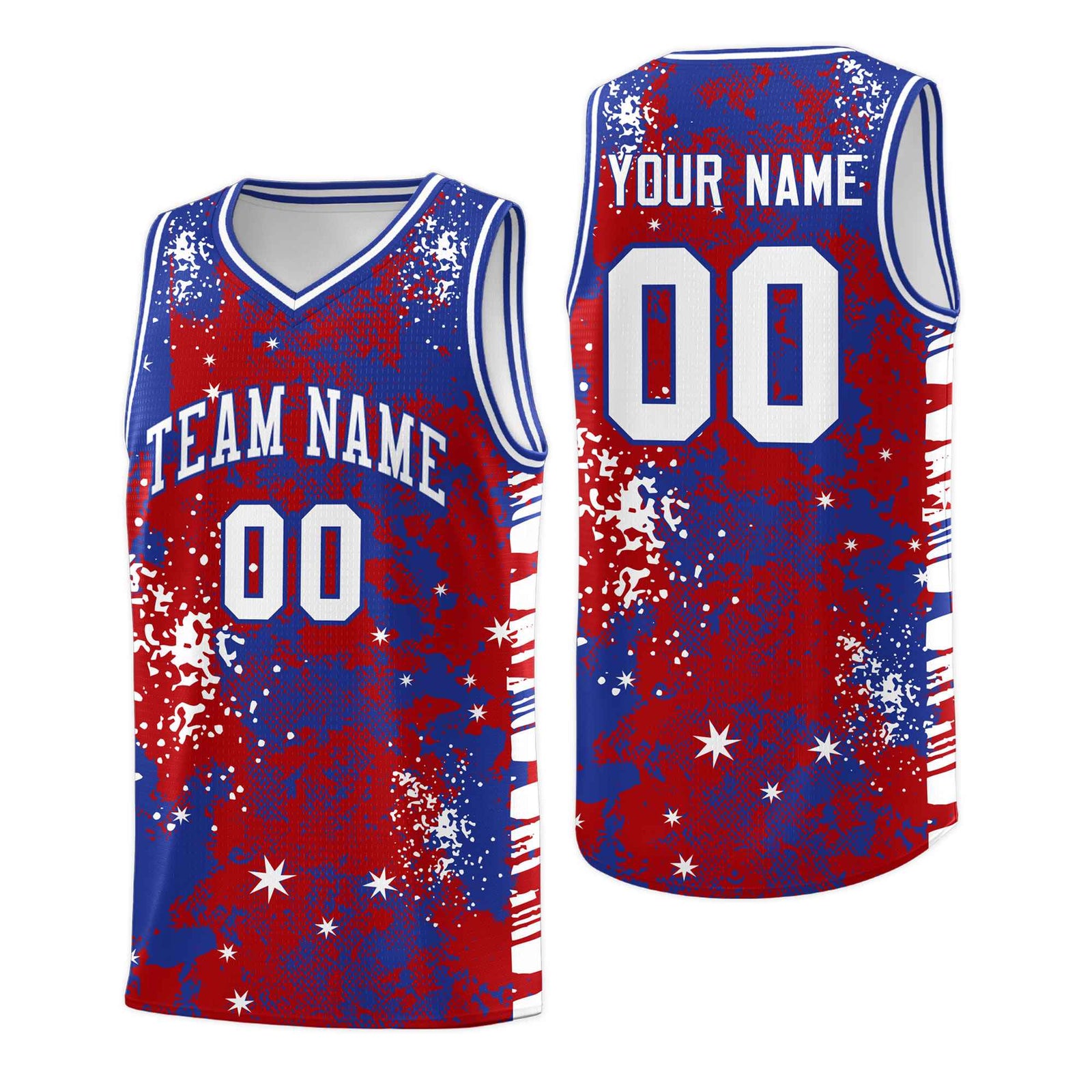 Custom Red Royal Blue Vice Burst Galactic Graffiti Wrinkle-Resistant Basketball Jersey