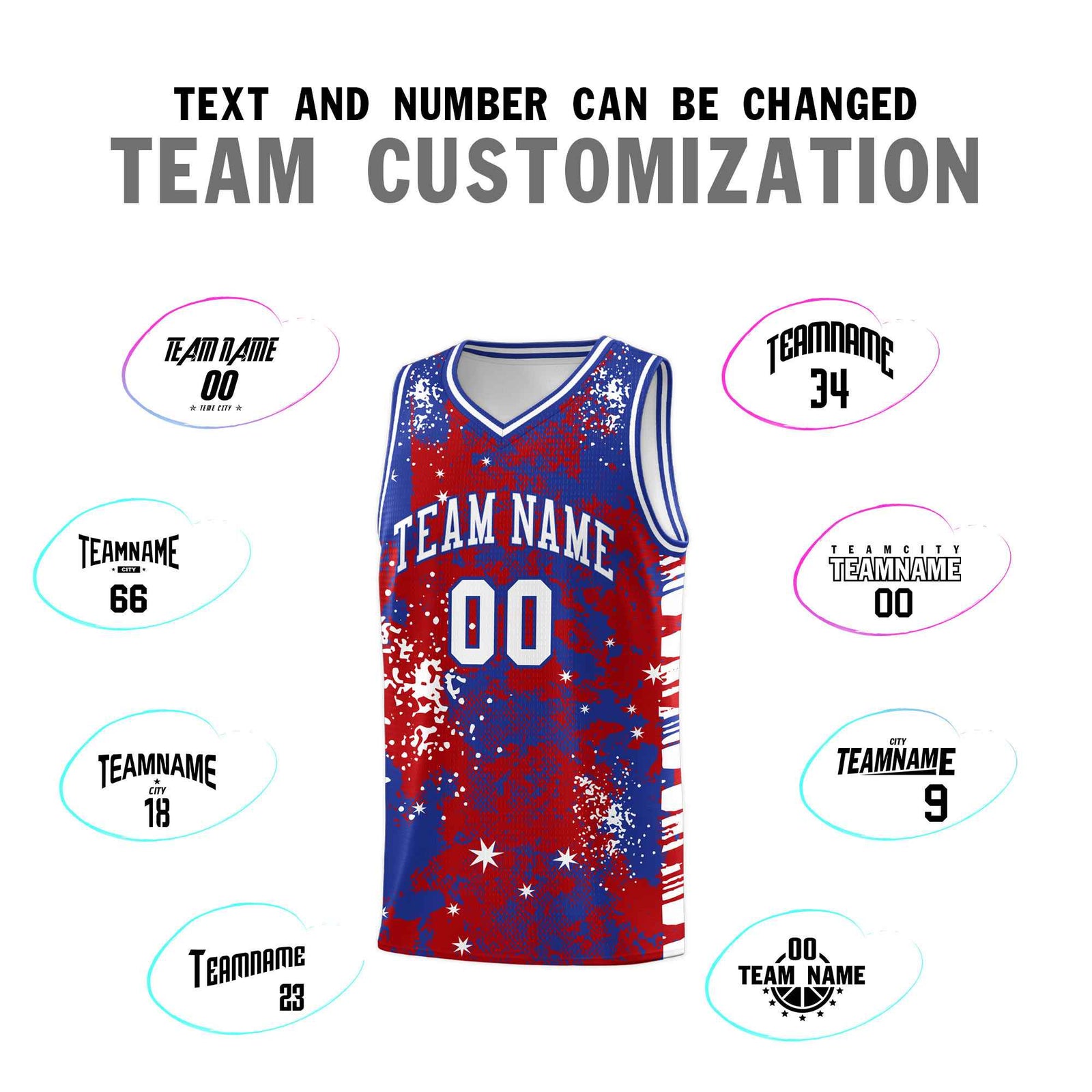 Custom Red Royal Blue Vice Burst Galactic Graffiti Wrinkle-Resistant Basketball Jersey