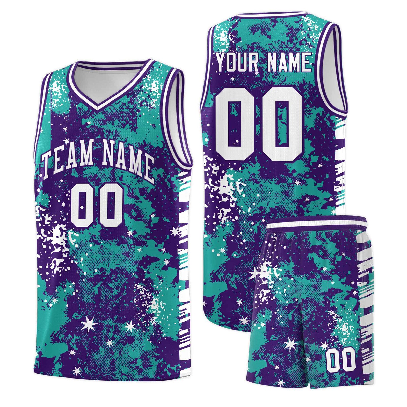 Custom Aqua Purple Vice Burst Galactic Graffiti Breathable Basketball Jersey