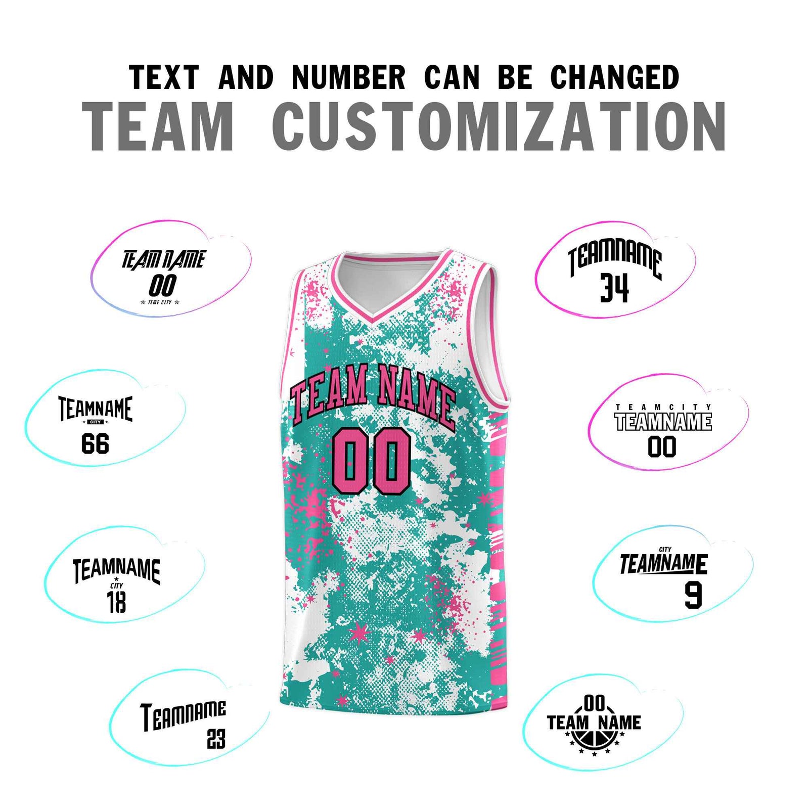 Custom Aqua Pink Vice Burst Galactic Graffiti Quick-Drying Basketball Jersey