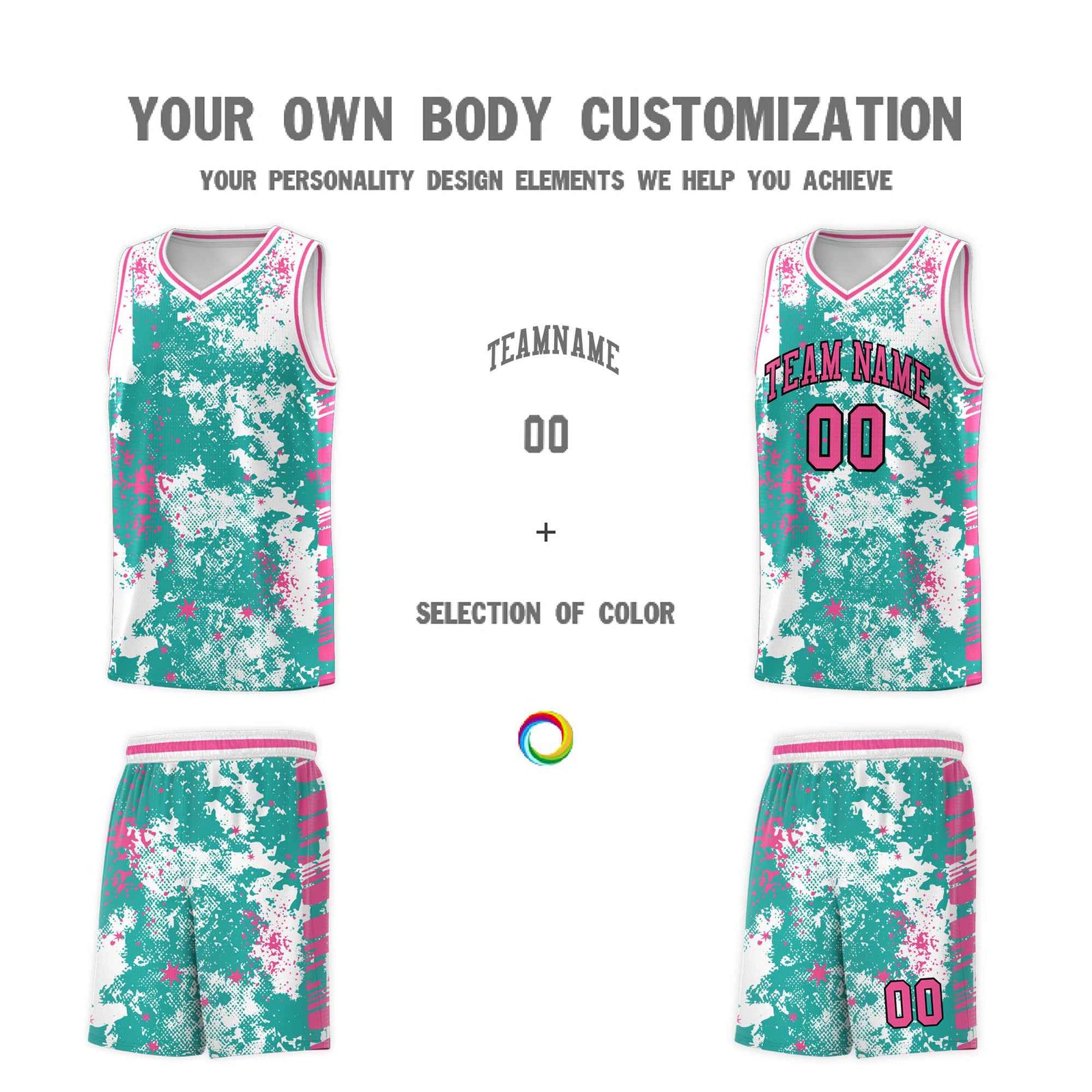 Custom Aqua Pink Vice Burst Galactic Graffiti Quick-Drying Basketball Jersey