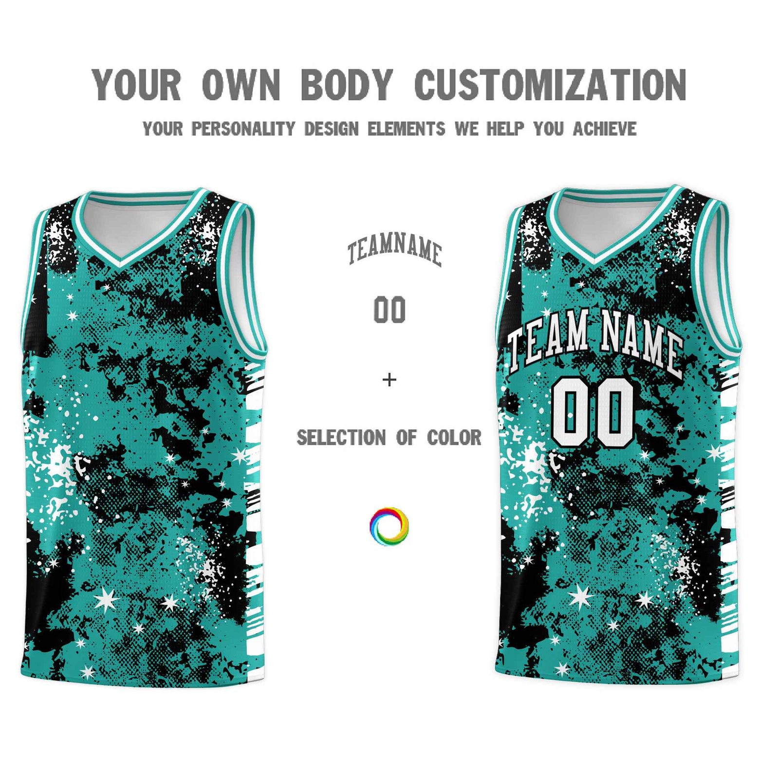 Custom Black Light Teal Vice Burst Galactic Graffiti Breathable Basketball Jersey