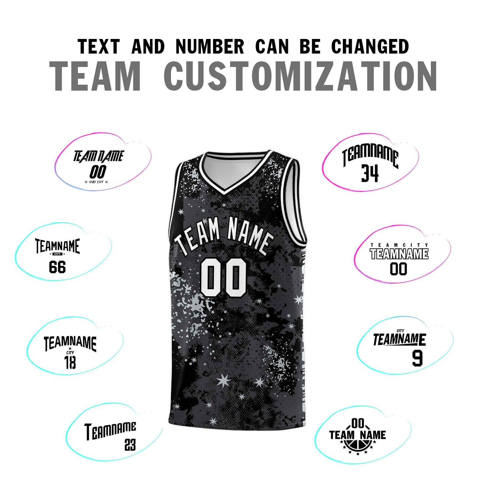 Custom Black Gray Vice Burst Galactic Graffiti Stretch Fabric Basketball Jersey