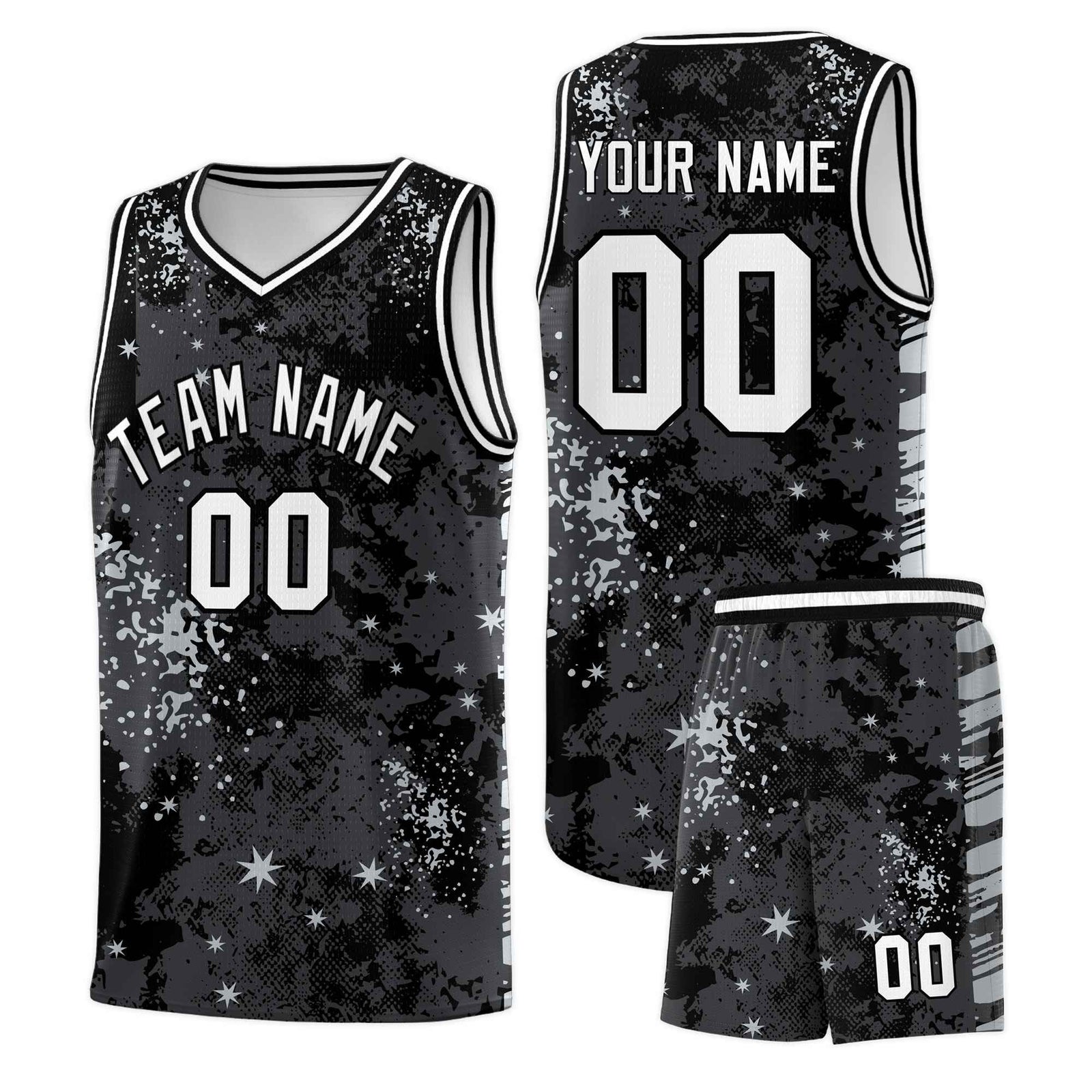Custom Black Gray Vice Burst Galactic Graffiti Stretch Fabric Basketball Jersey