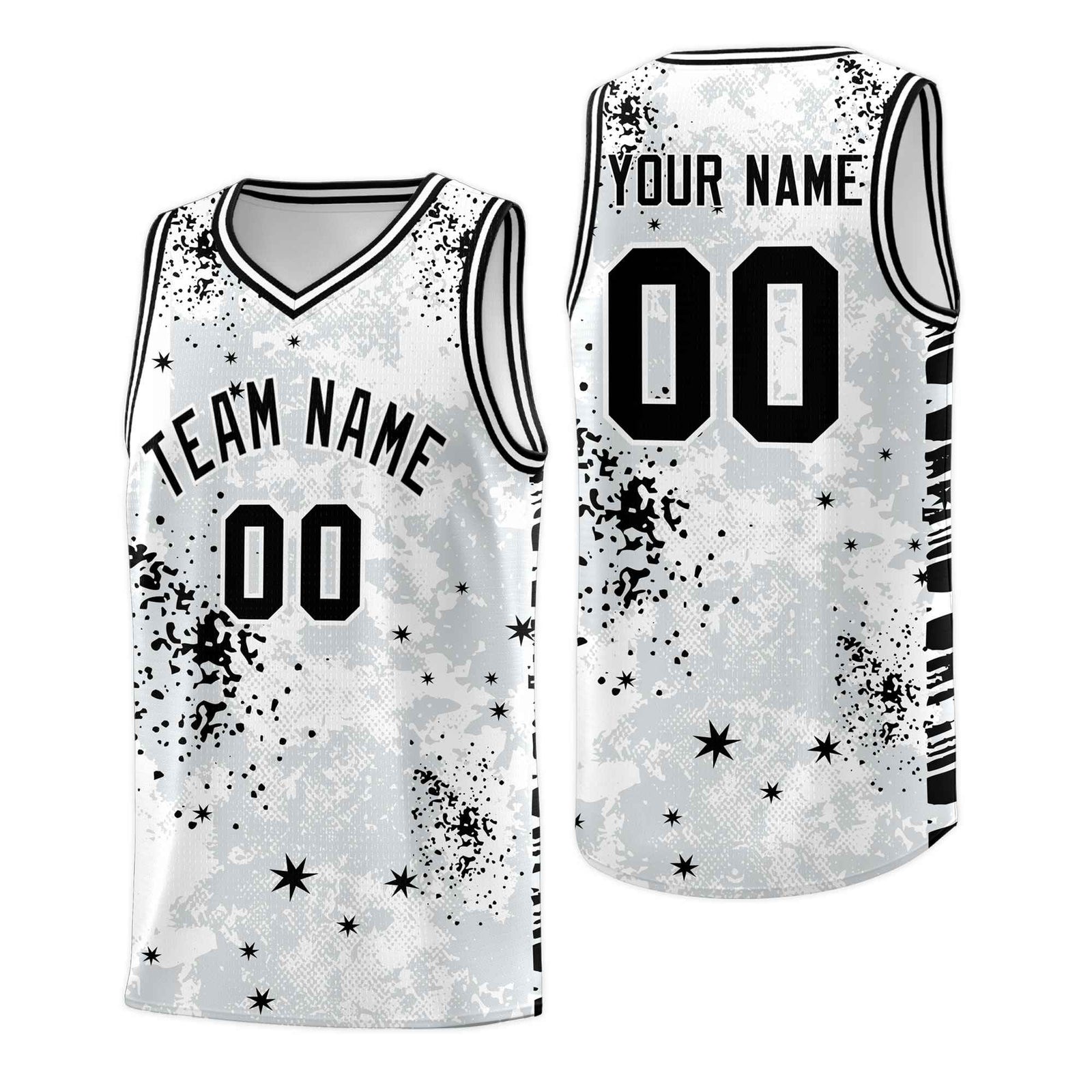 Custom White Black Vice Burst Galactic Graffiti Moisture-Wicking Basketball Jersey