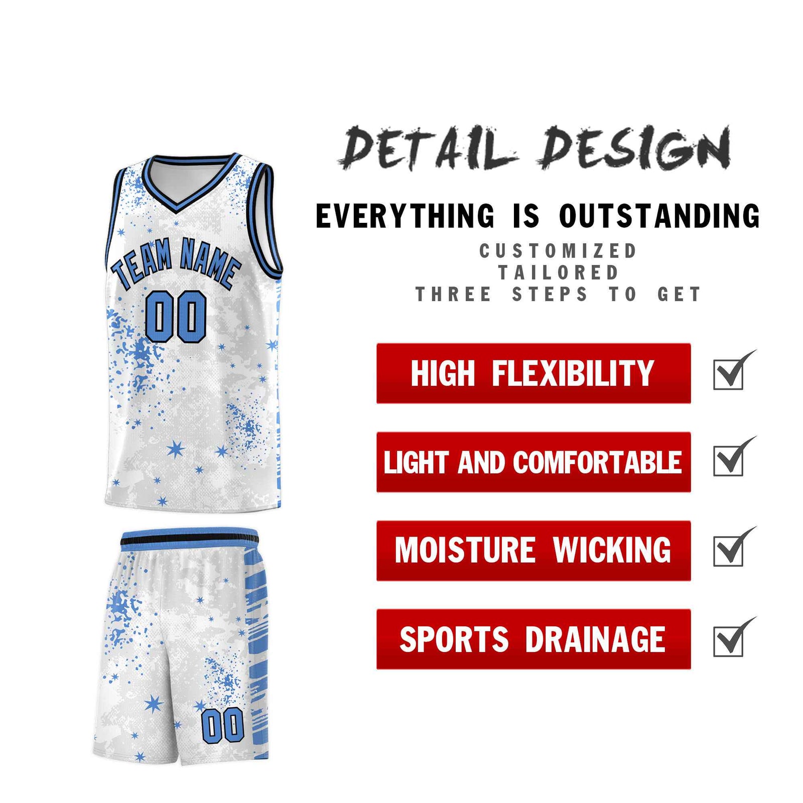 Custom White Powder Blue Vice Burst Galactic Graffiti Quick-Drying Basketball Jersey