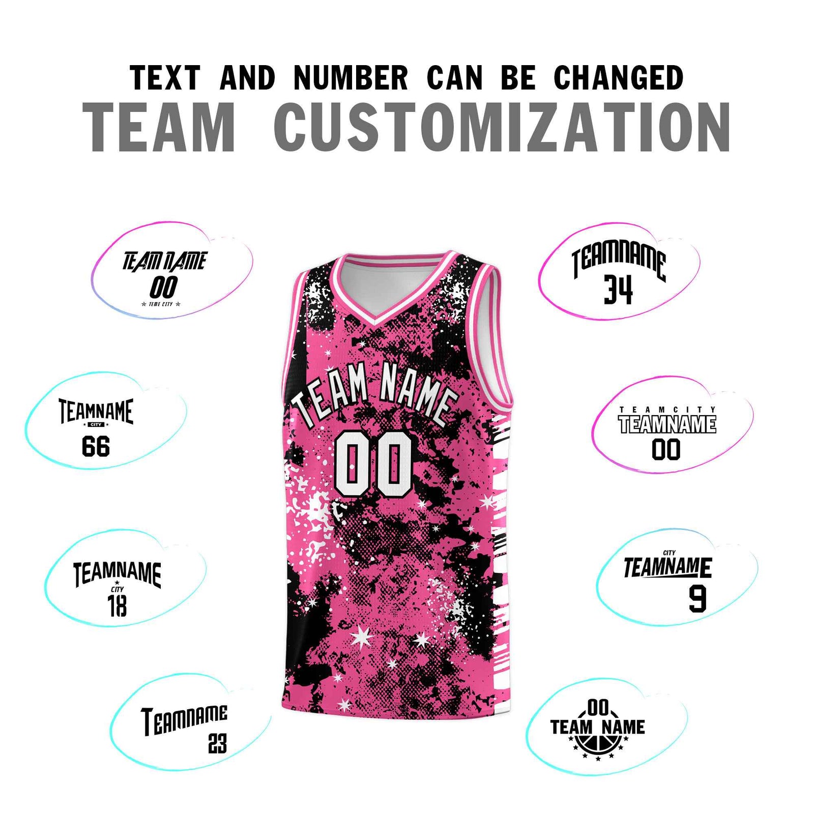 Custom Pink Black Vice Burst Galactic Graffiti Drapable Basketball Jersey